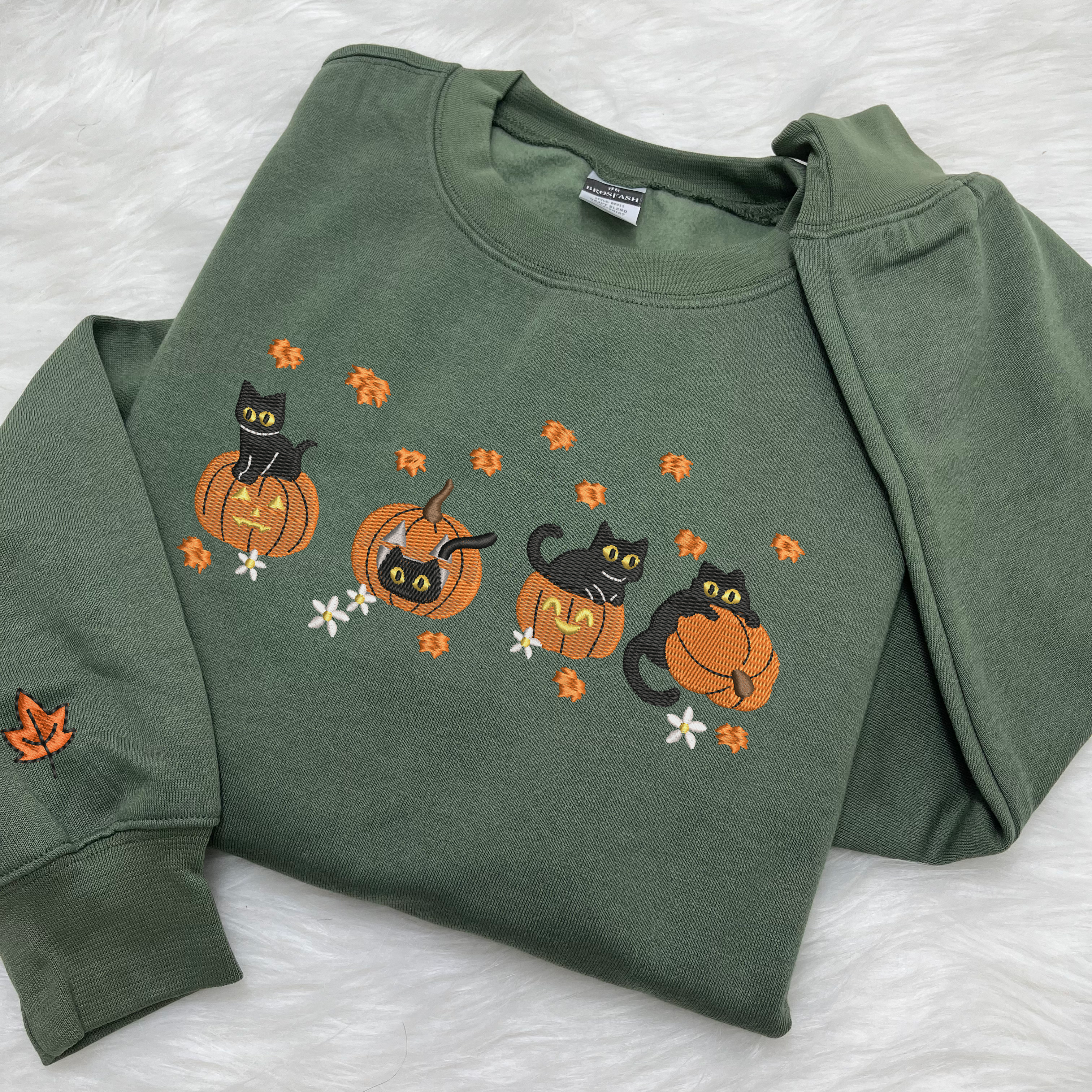 Black Cat Halloween Embroidered Crewneck Sweatshirt, Pumpkin Fall Shirt, Cat Lover Gift
