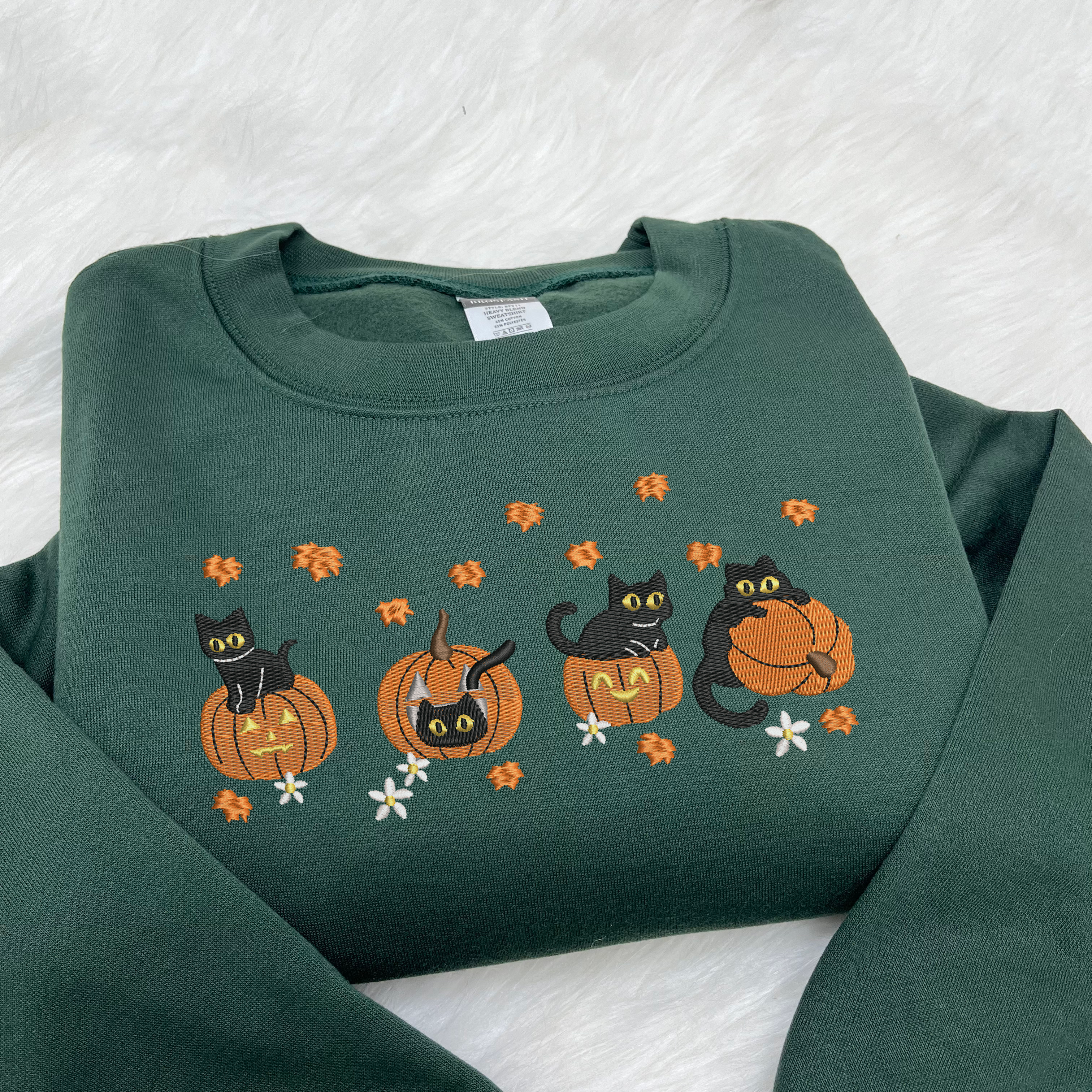 Black Cat Halloween Embroidered Crewneck Sweatshirt, Pumpkin Fall Shirt, Cat Lover Gift