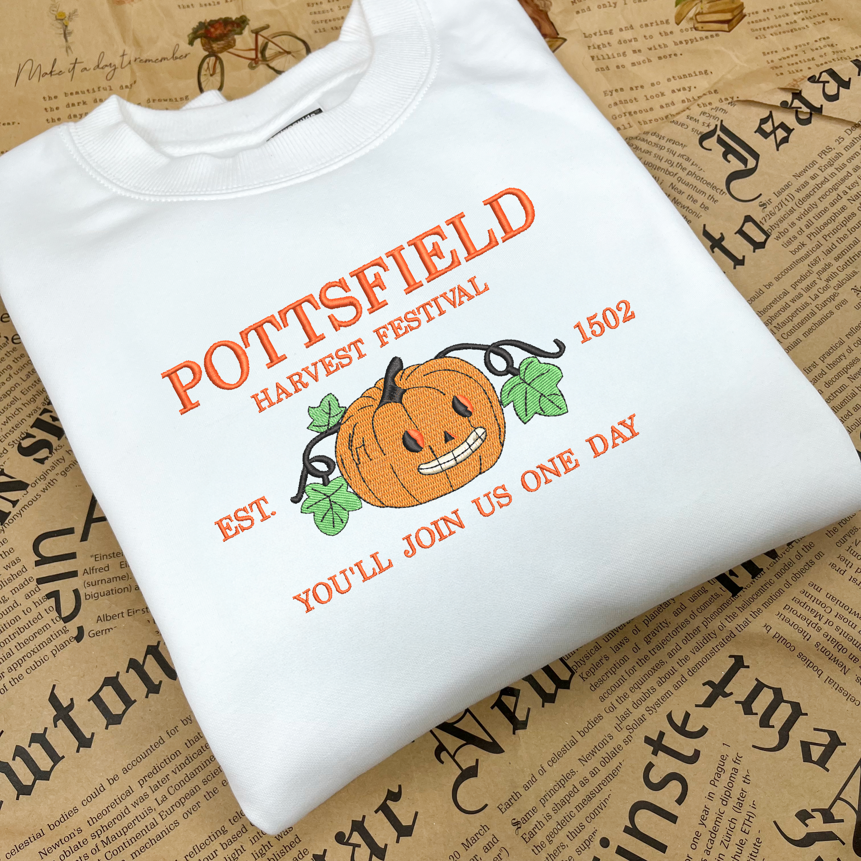 Pottsfield Harvest Festival Pumpkin Carver Embroidered Sweatshirt Inspired by Over The Garden Wall, Fall Halloween Tee, Cartoon lover
