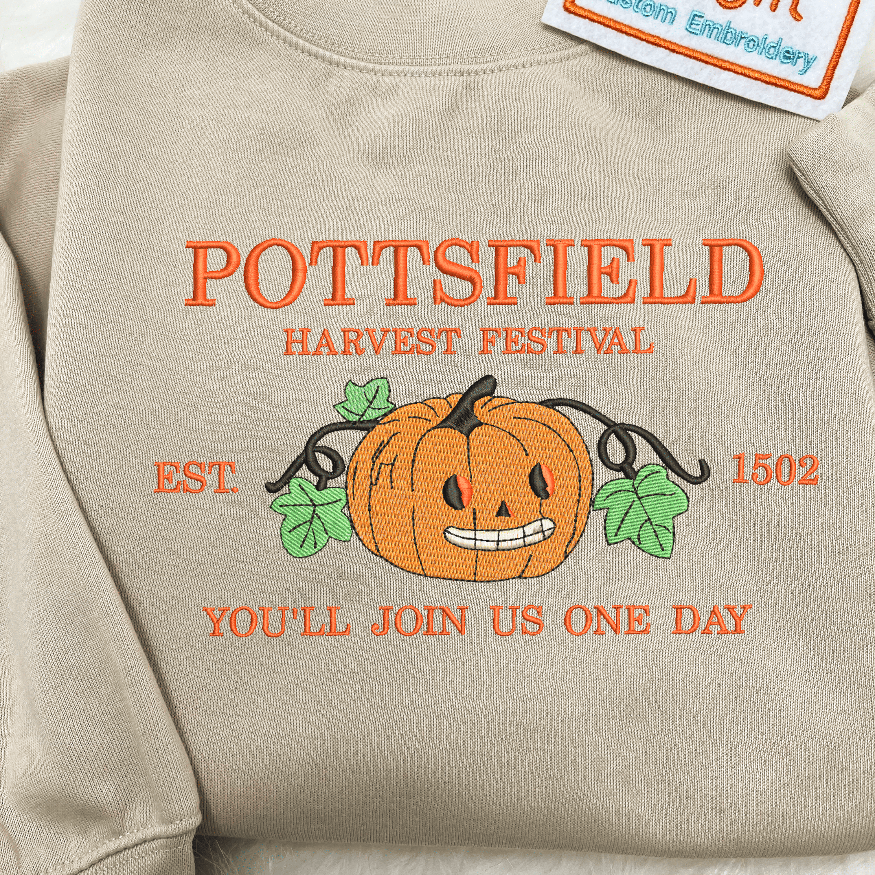 Pottsfield Harvest Festival Pumpkin Carver Embroidered Sweatshirt Inspired by Over The Garden Wall, Fall Halloween Tee, Cartoon lover