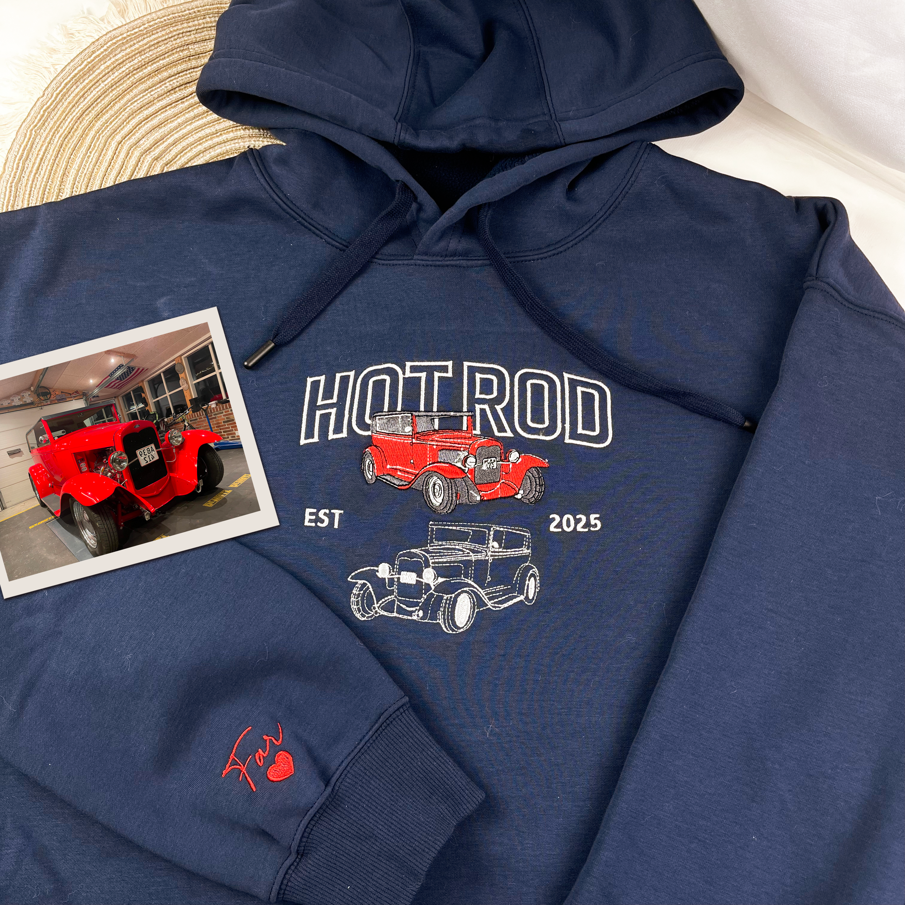 Custom Car Embroidery Hoodie, Personalized Dad Car Shirt, Gift for Him, Gift for Husband