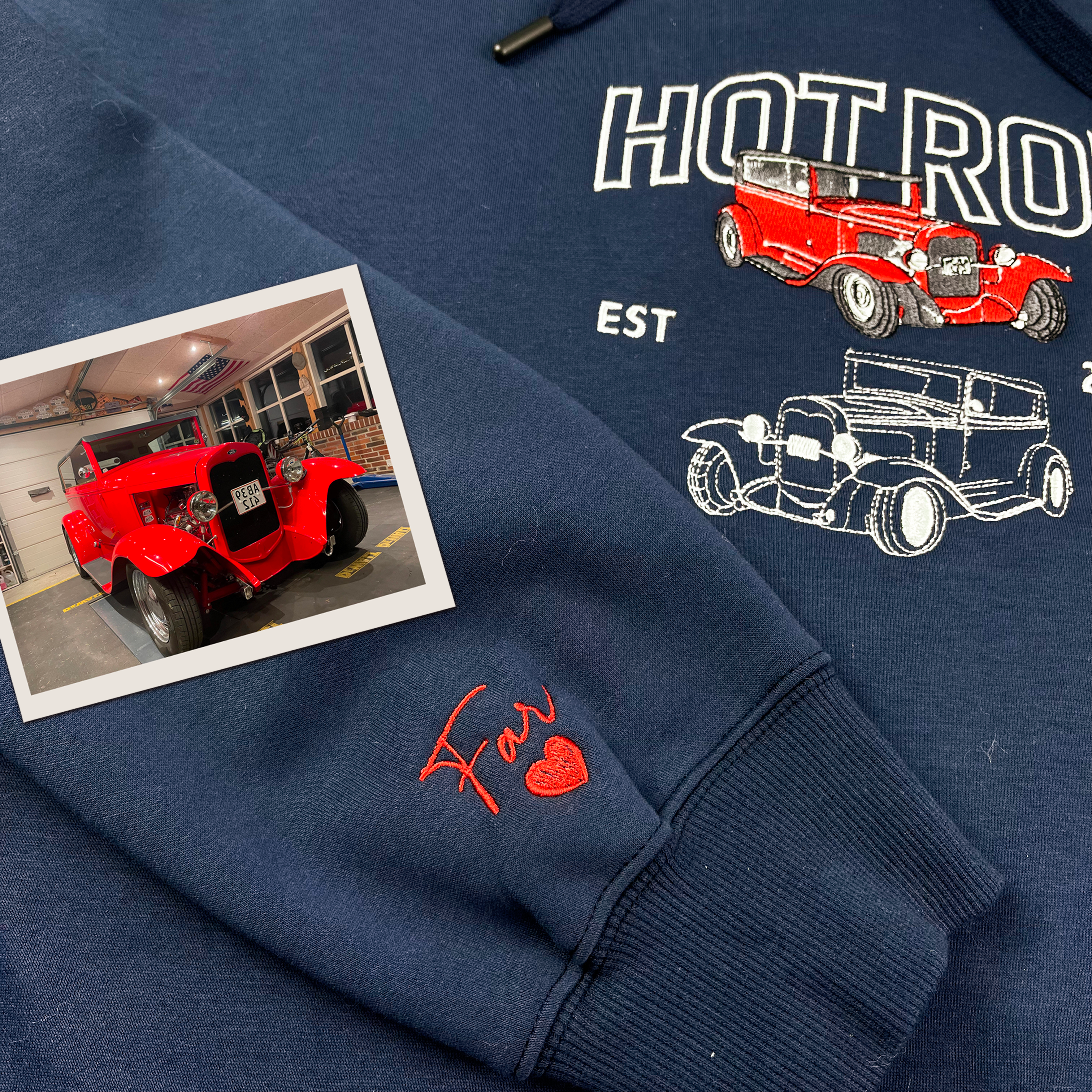 Custom Car Embroidery Hoodie, Personalized Dad Car Shirt, Gift for Him, Gift for Husband