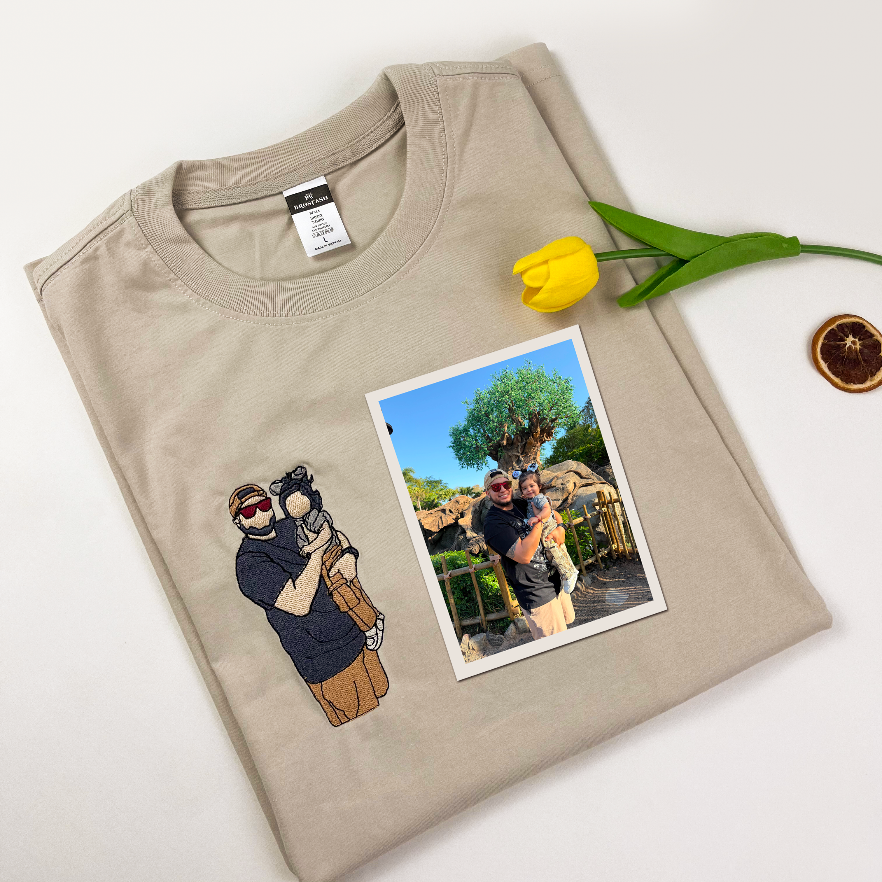 Custom Dad and Son Embroidered Photo Tshirt, Personalized Dad Tshirt, Fathers Day Gift