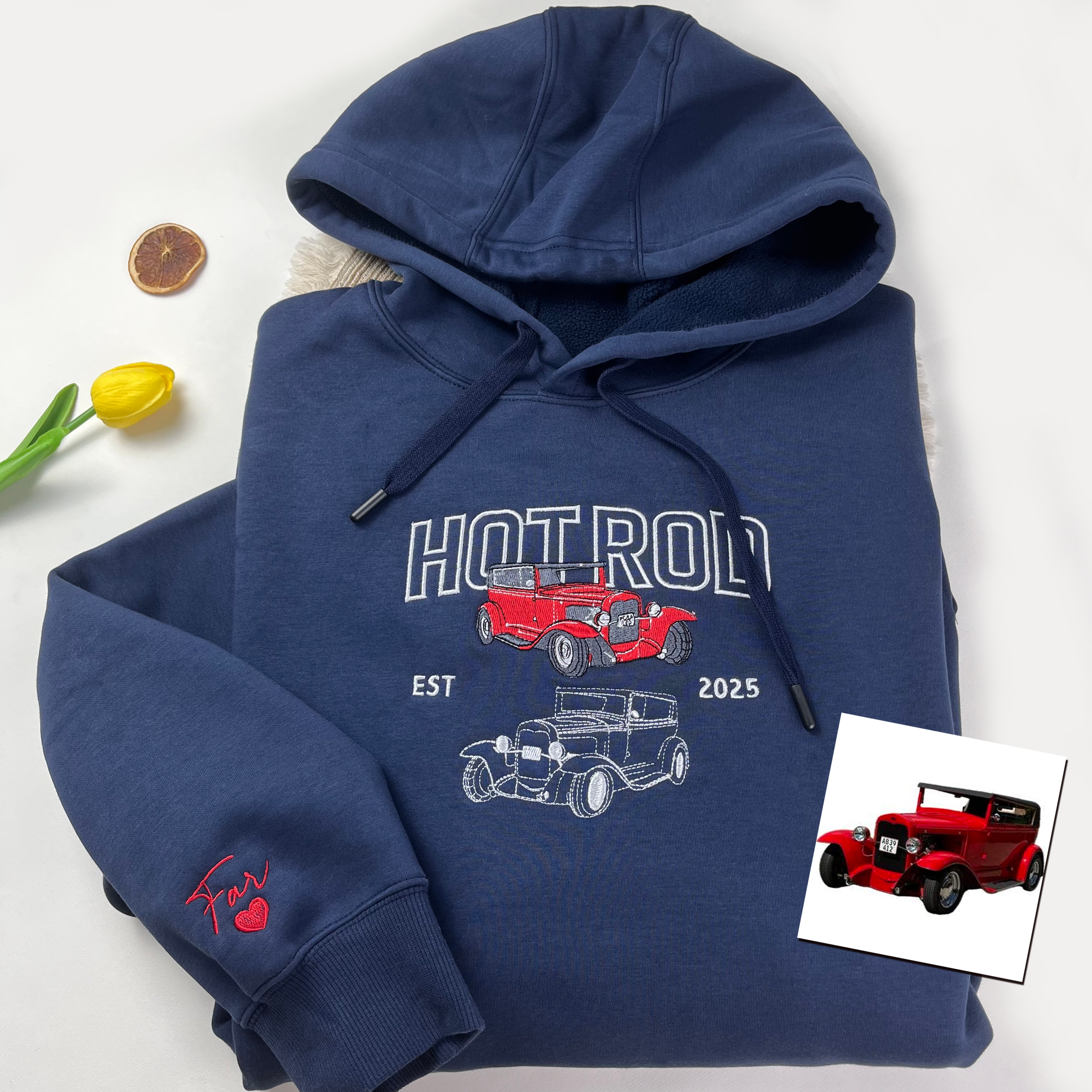 Custom Car Embroidery Hoodie, Personalized Dad Car Shirt, Gift for Him, Gift for Husband
