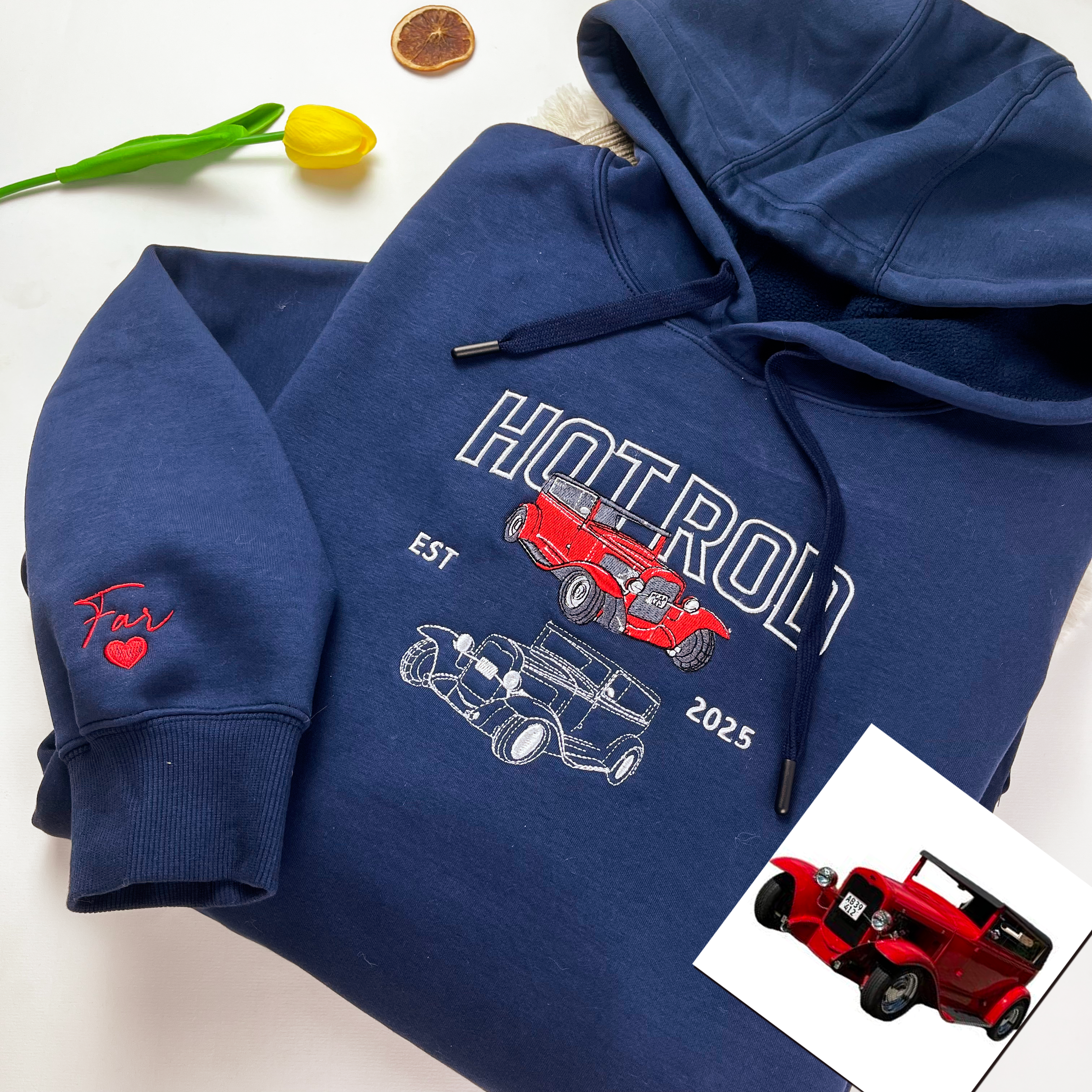 Custom Car Embroidery Hoodie, Personalized Dad Car Shirt, Gift for Him, Gift for Husband