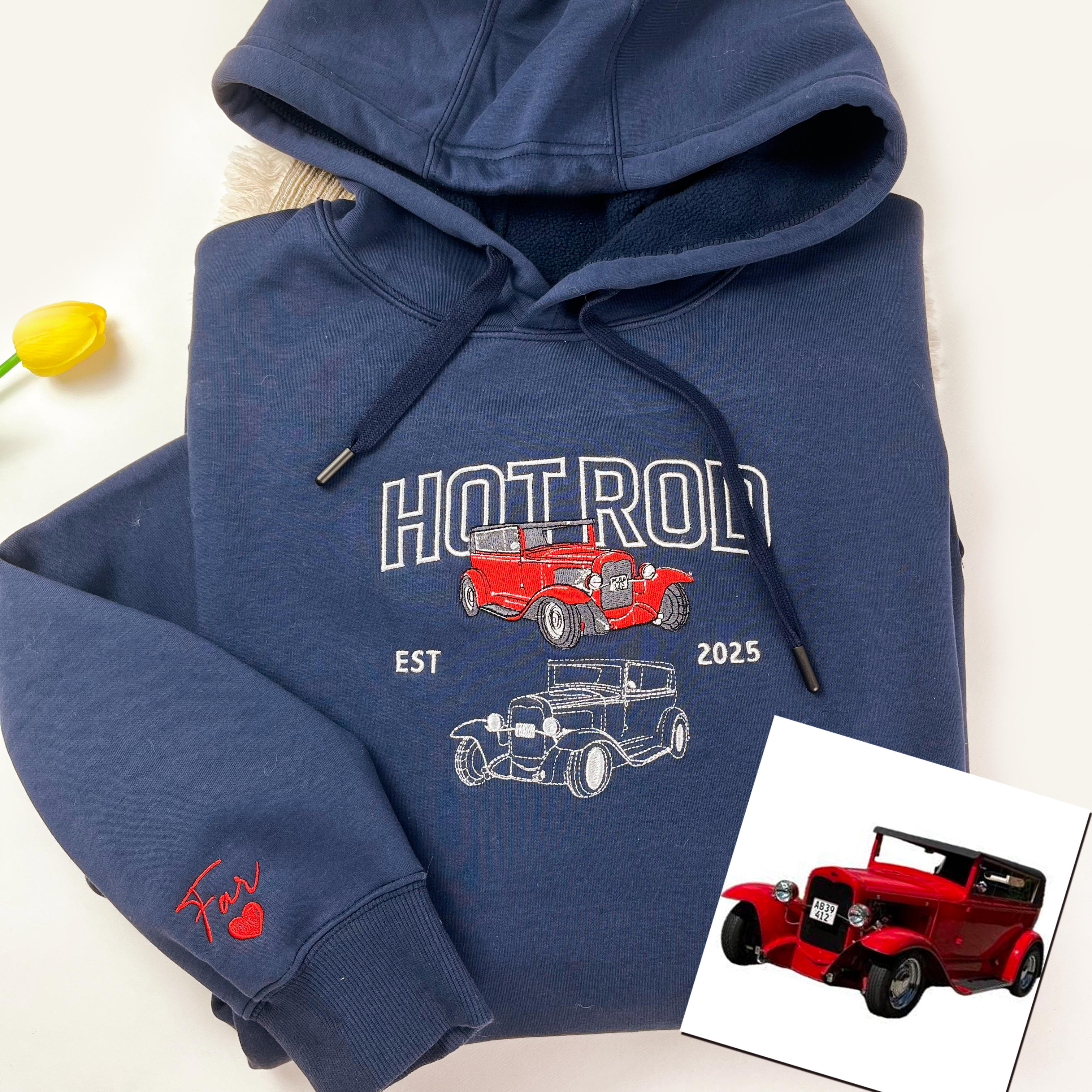 Custom Car Embroidery Hoodie, Personalized Dad Car Shirt, Gift for Him, Gift for Husband