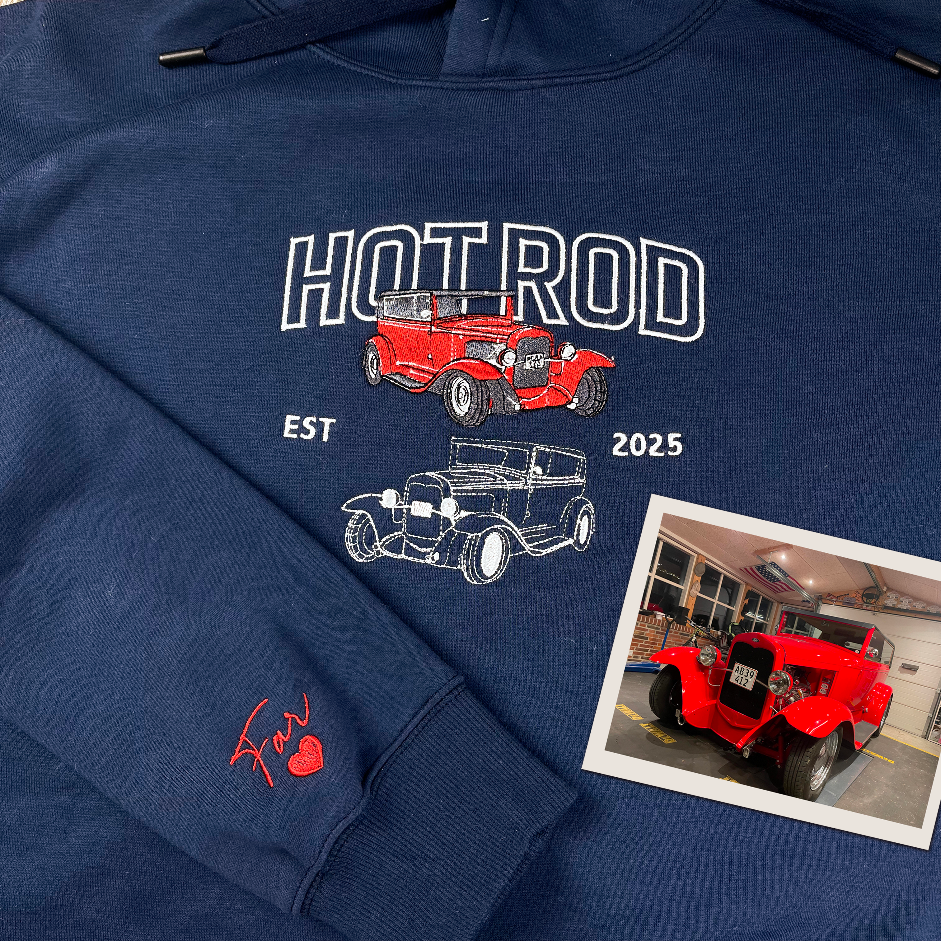 Custom Car Embroidery Hoodie, Personalized Dad Car Shirt, Gift for Him, Gift for Husband