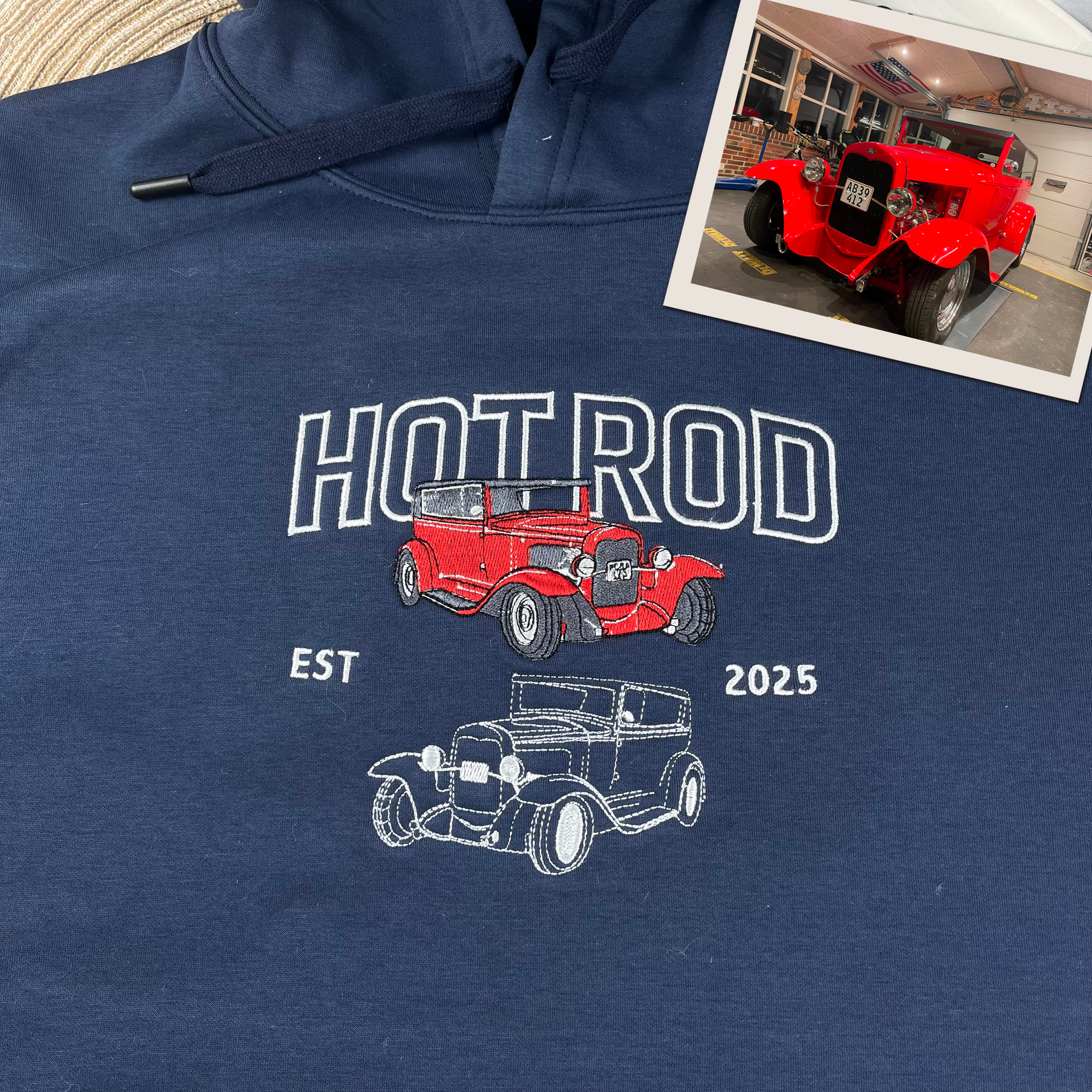 Custom Car Embroidery Hoodie, Personalized Dad Car Shirt, Gift for Him, Gift for Husband