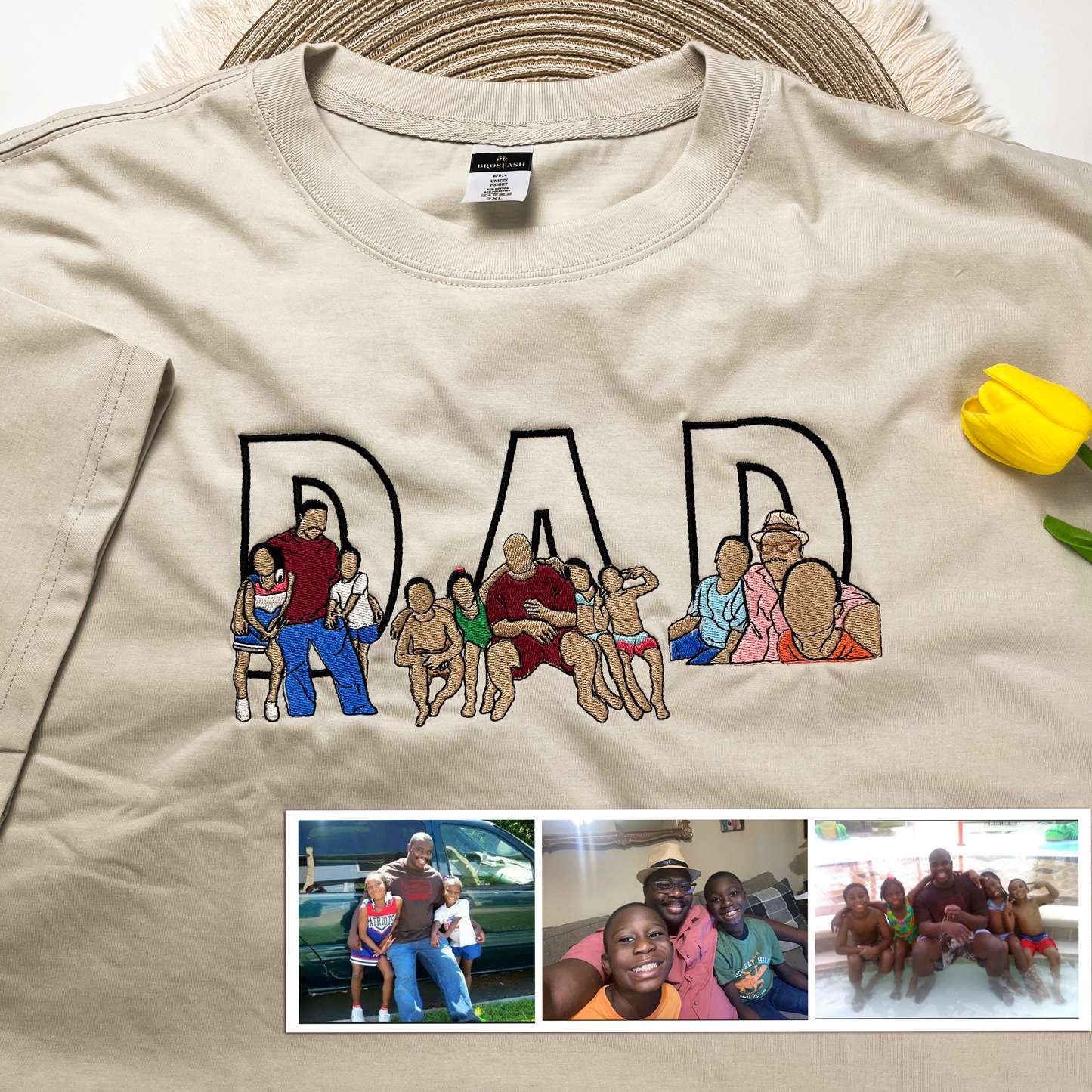 Custom Dad and Son Embroidered Photo Tshirt, Personalized Dad Tshirt, Fathers Day Shirt