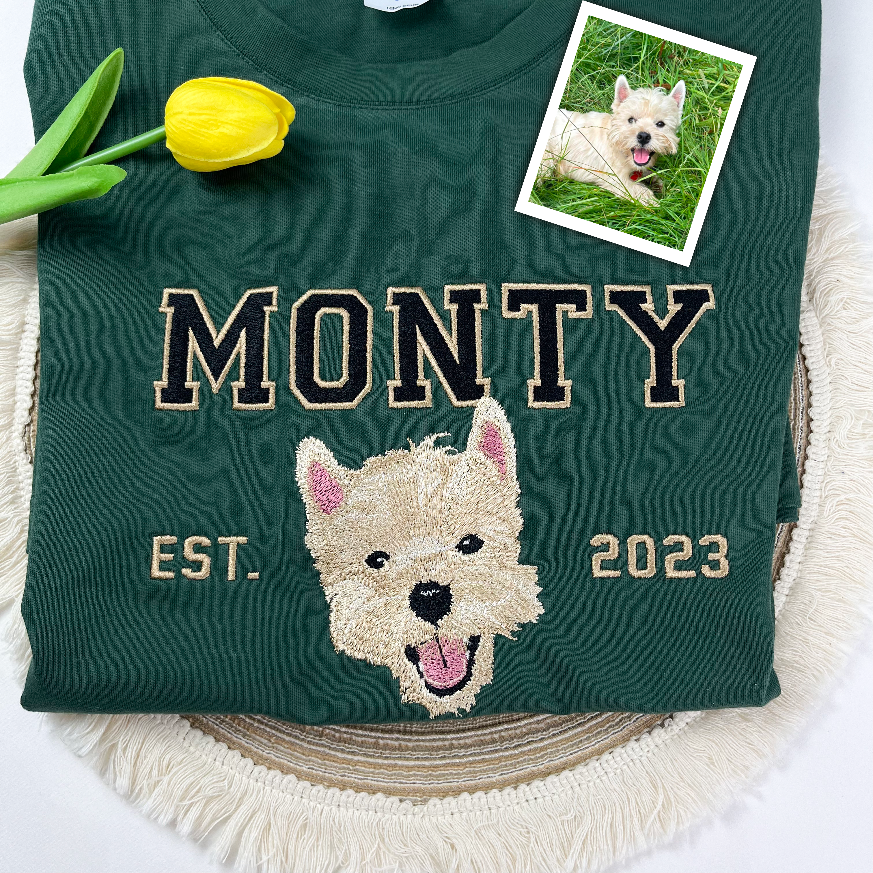 Custom Pet Embroidered Photo Tshirt, Personalized Dog Tshirt, Shirt for Dog Lovers