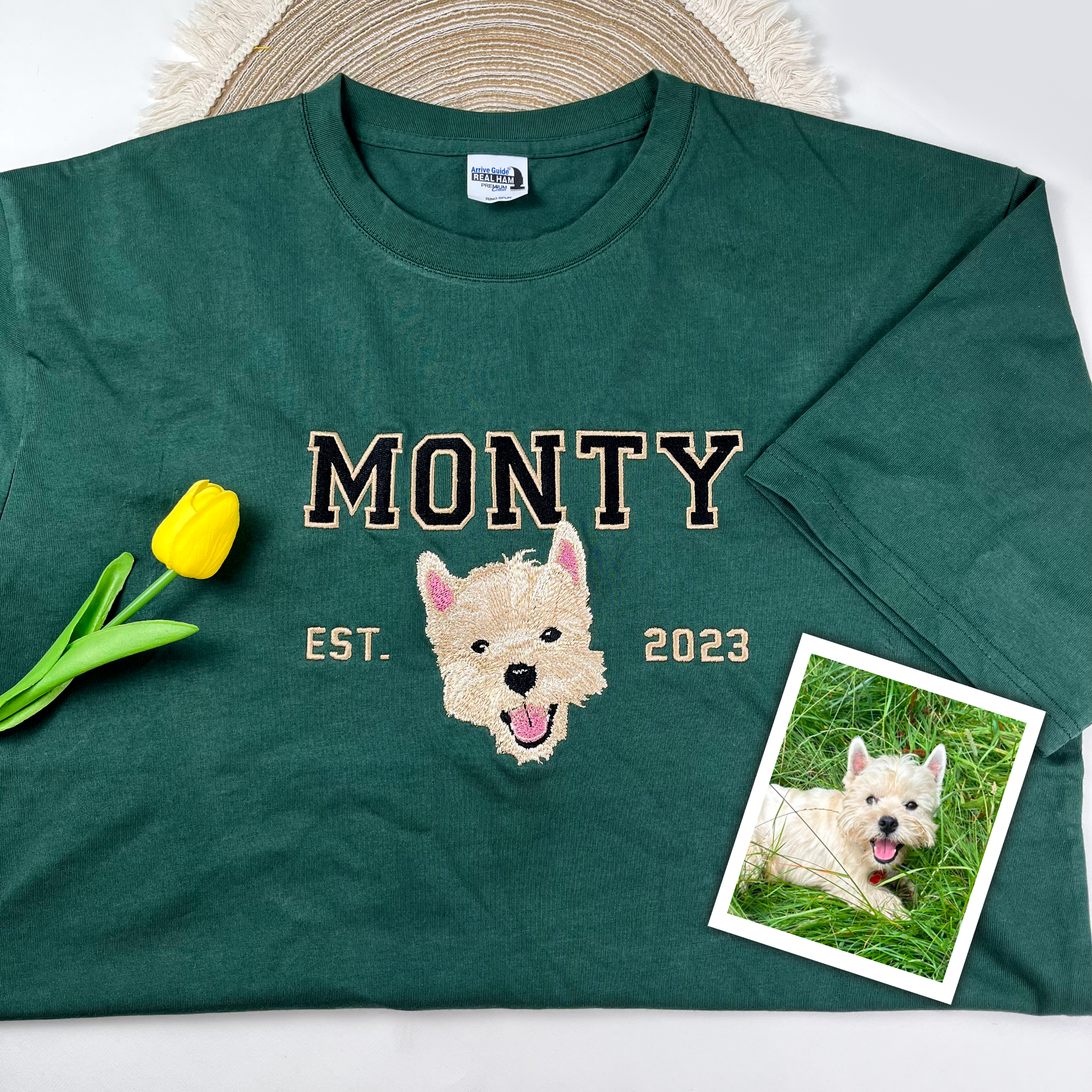 Custom Pet Embroidered Photo Tshirt, Personalized Dog Tshirt, Shirt for Dog Lovers