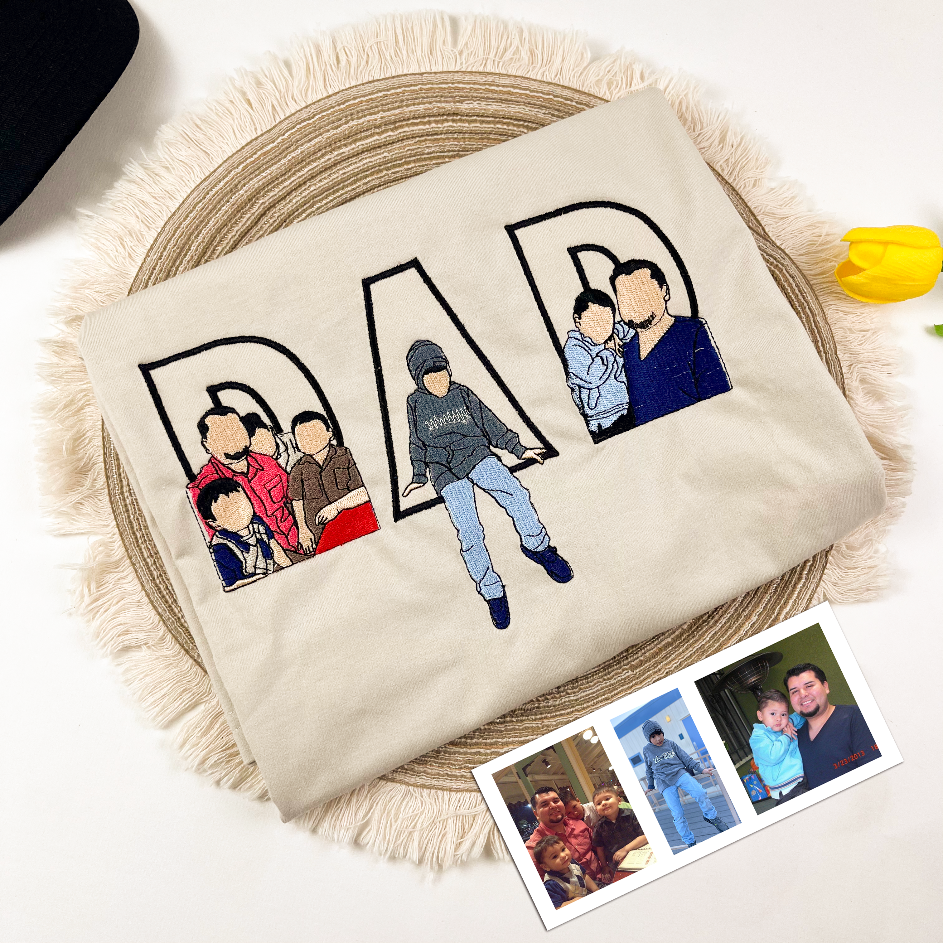 Custom Dad and Son Embroidered Photo Tshirt, Personalized Dad Tshirt, Fathers Day Shirt