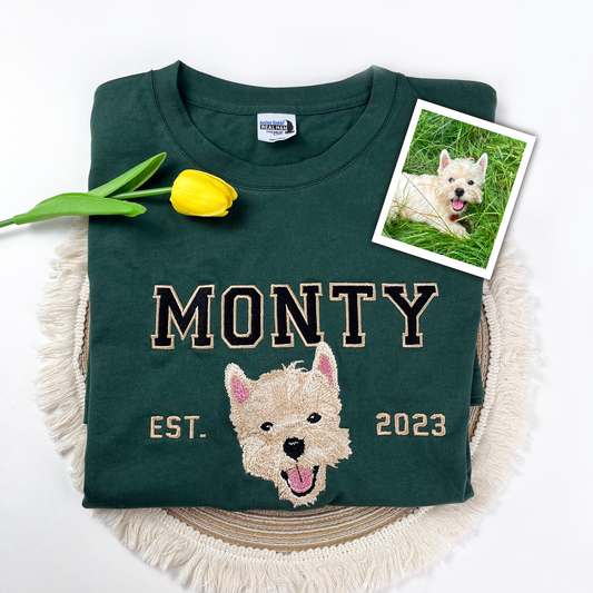 Custom Pet Embroidered Photo Tshirt, Personalized Dog Tshirt, Shirt for Dog Lovers