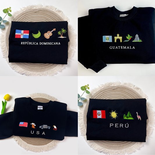 Custom Country Sweatshirt, Embroidered Crewneck Sweatshirt, Patriotic sweatshirt, Symbol Stitch, Pride Nationality