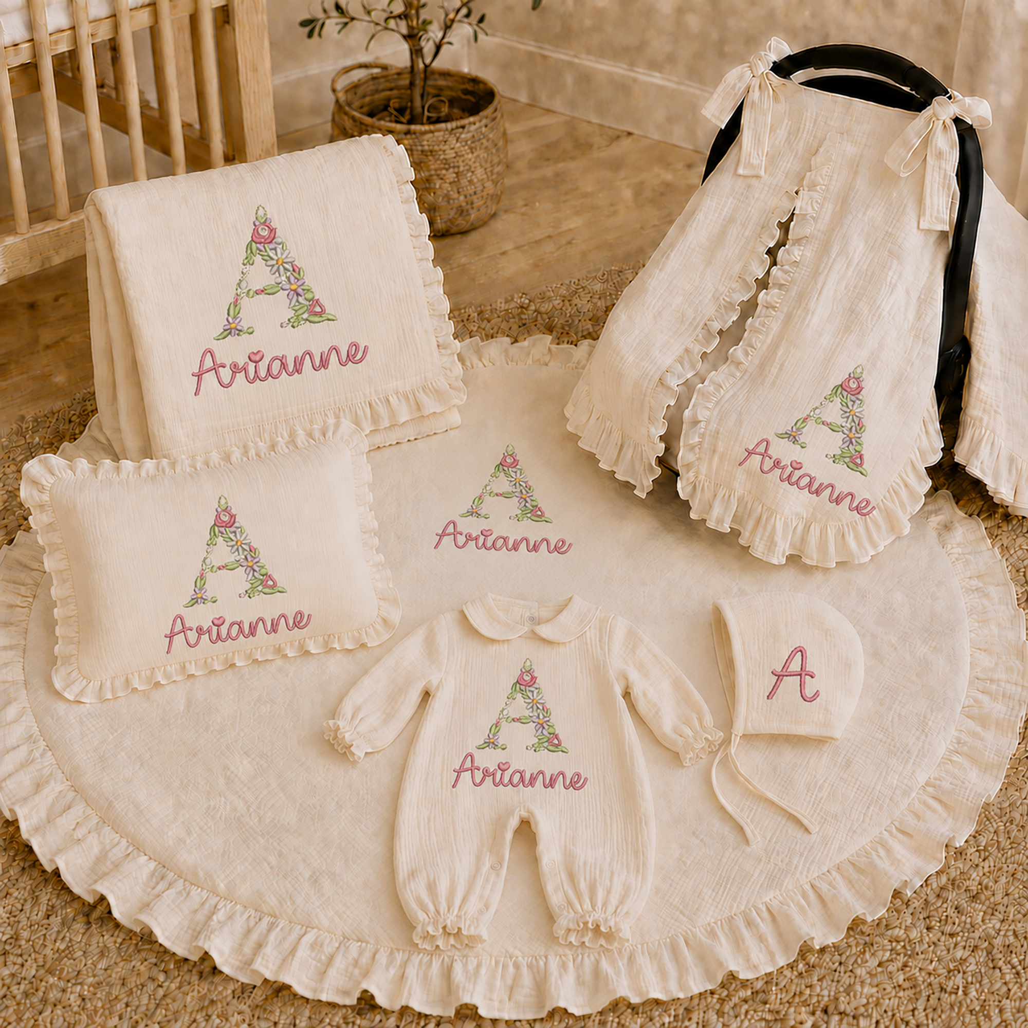 Baby Shower Gift Set | Personalized Muslin Nursery Bundle