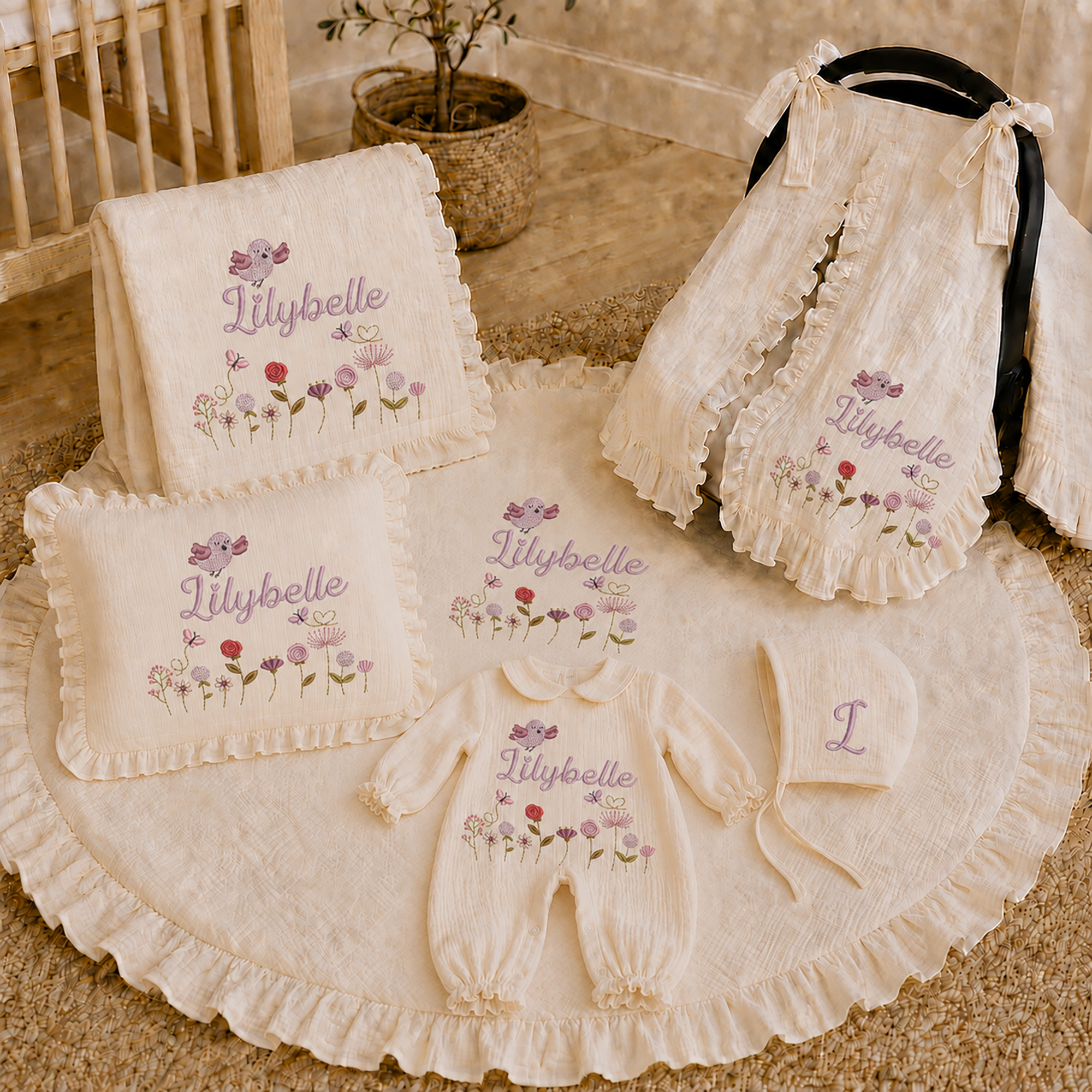 Custom Baby Shower Gift | Romper, Blanket & Pillow Set