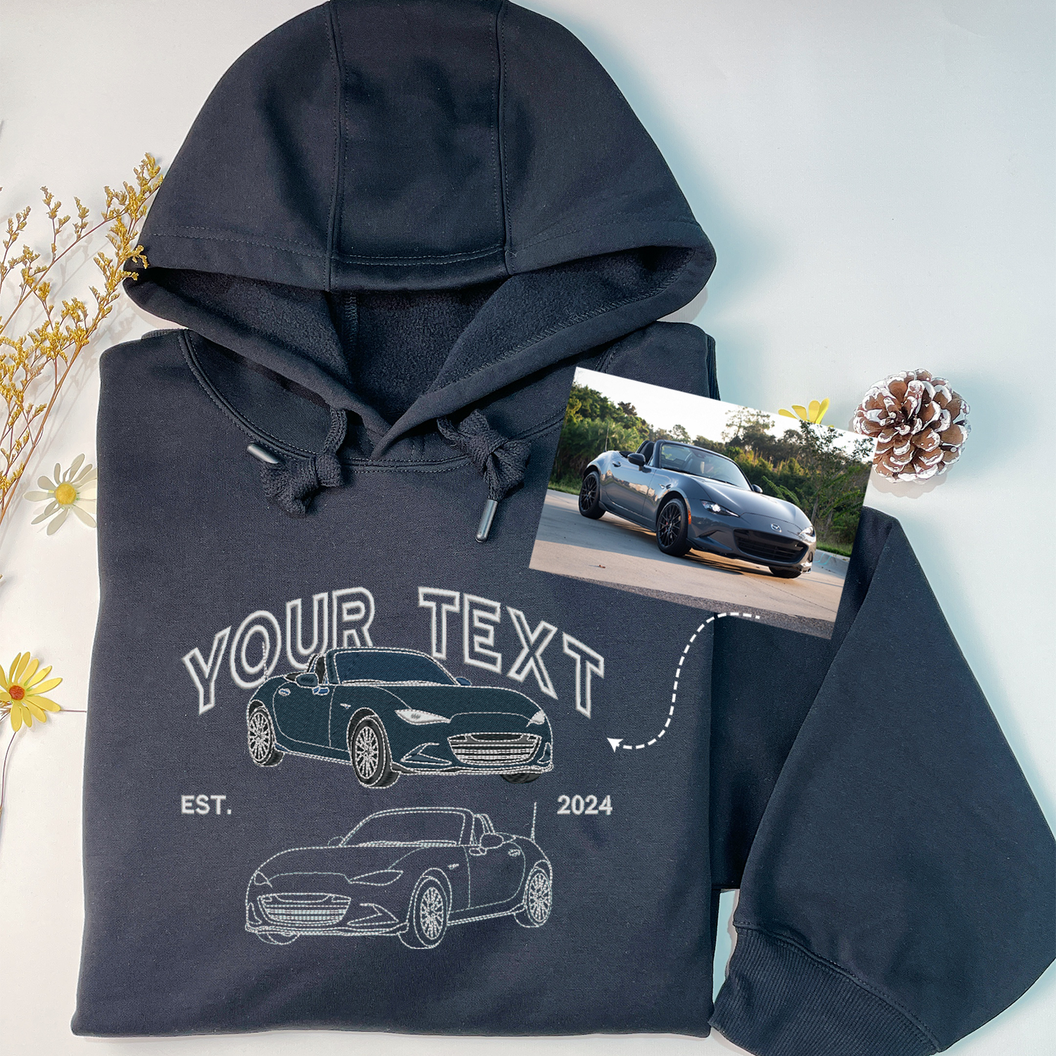 Custom Car Embroidery Hoodie, Personalized Dad Car Shirt, Gift for Him, Gift for Husband