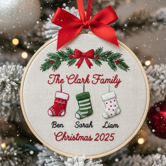 Personalized Couple Embroidery Christmas Ornament, Embroidery Hoop, Holiday Stocking Name Ornament