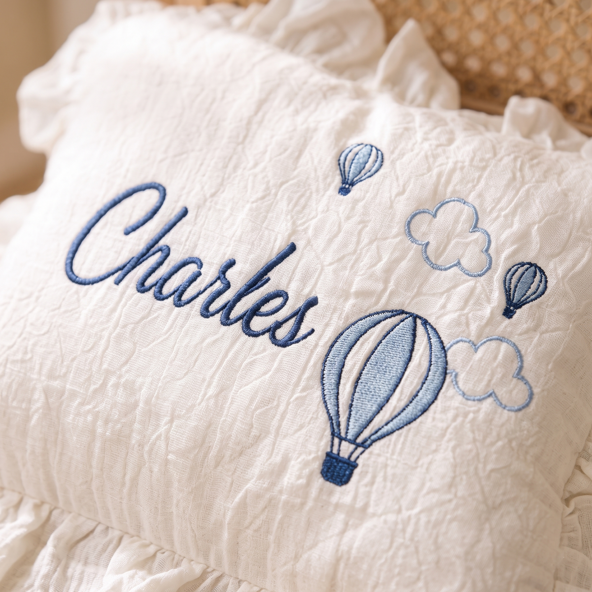 Embroidered 4 Pieces Gift Set, Personalized Muslin Romper Blanket Pillow Stroller Cover Natural Cream