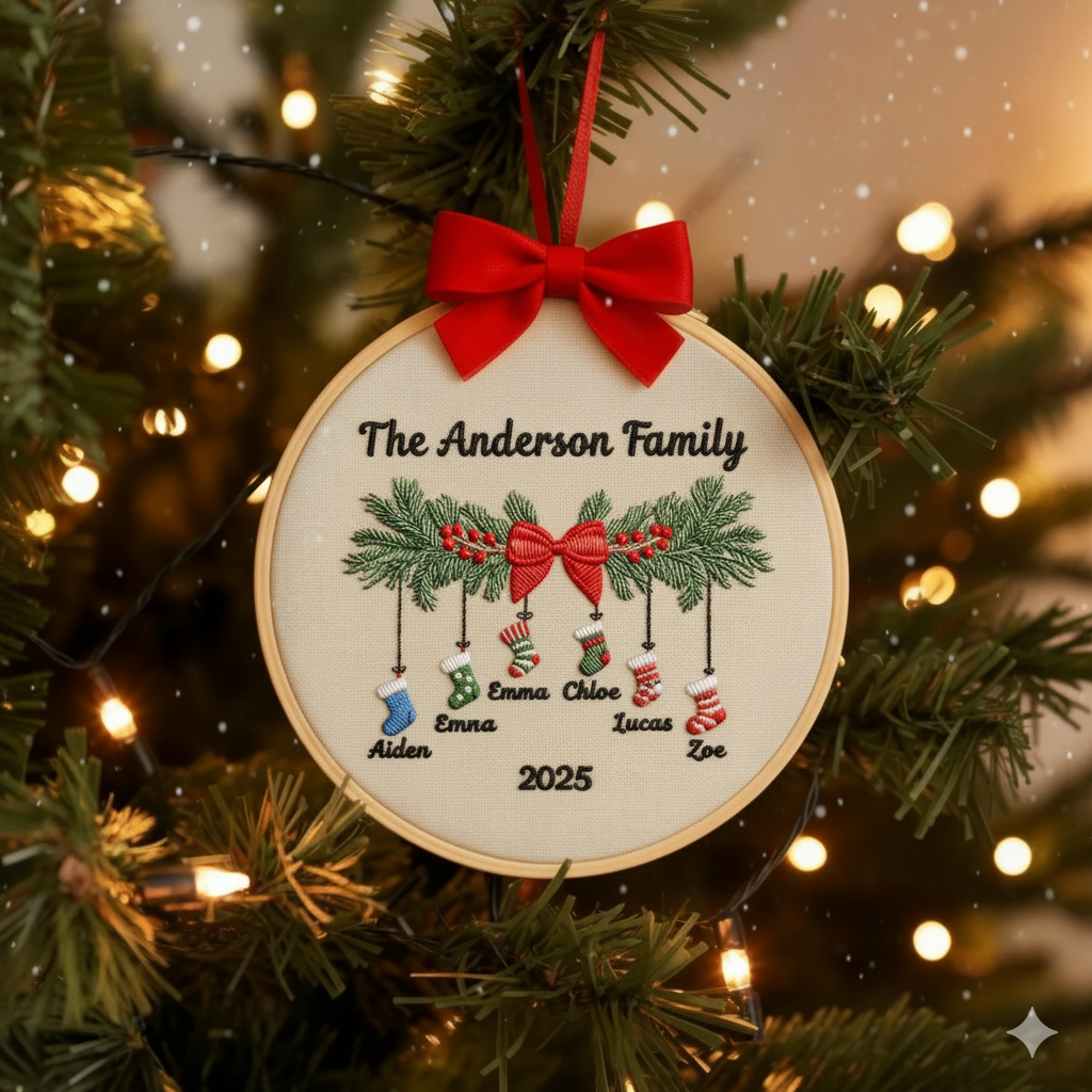 Personalized Couple Embroidery Christmas Ornament, Embroidered Hoop with Names Year