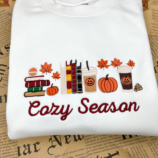 Cozy Season Embroidered Crewneck Sweatshirt, Halloween Shirt, Gift for Her