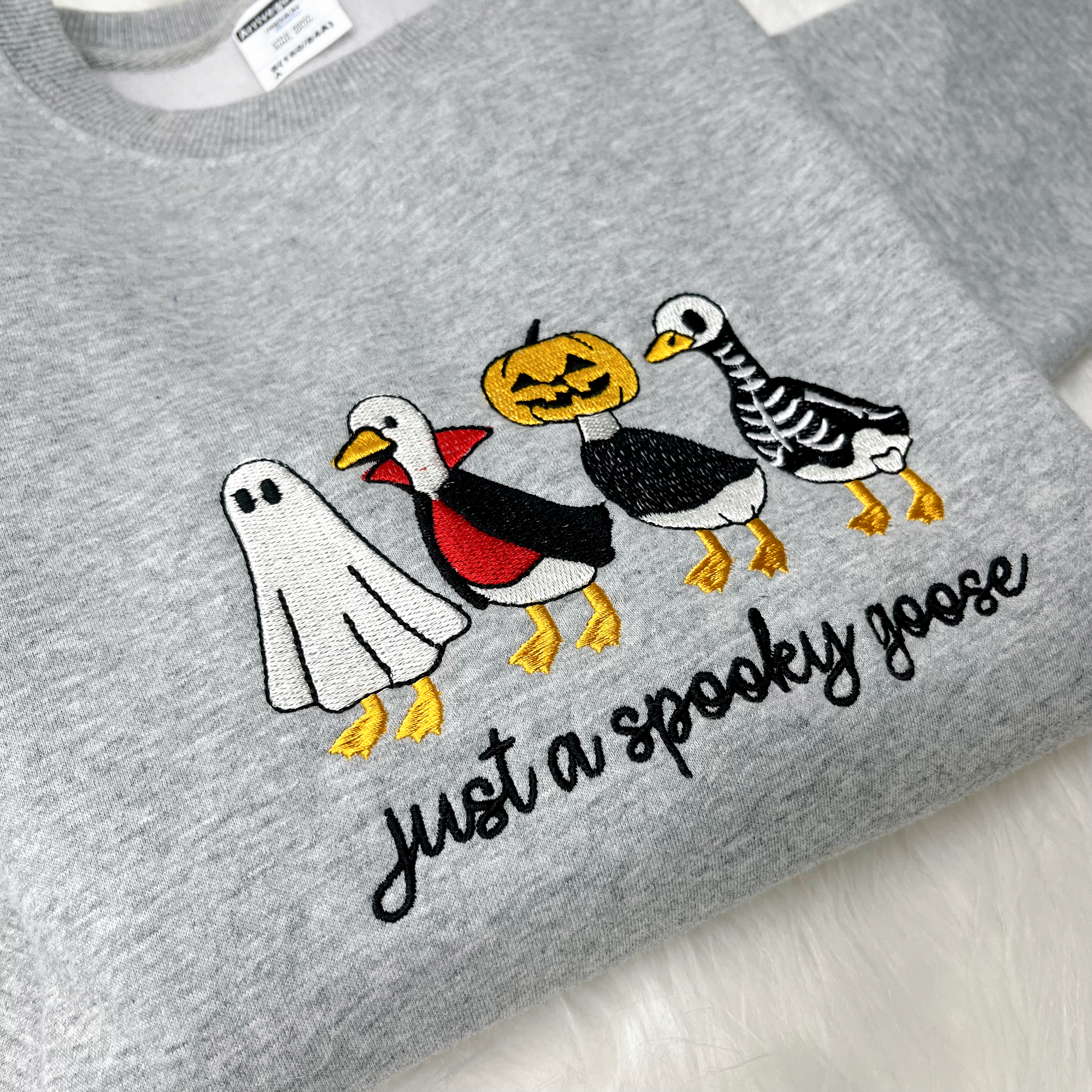 Just a Spooky Goose Embroidery Sweatshirt, Goose Halloween Sweatshirt, Funny Halloween Embroidery Shirt, Geese Fall Autumn
