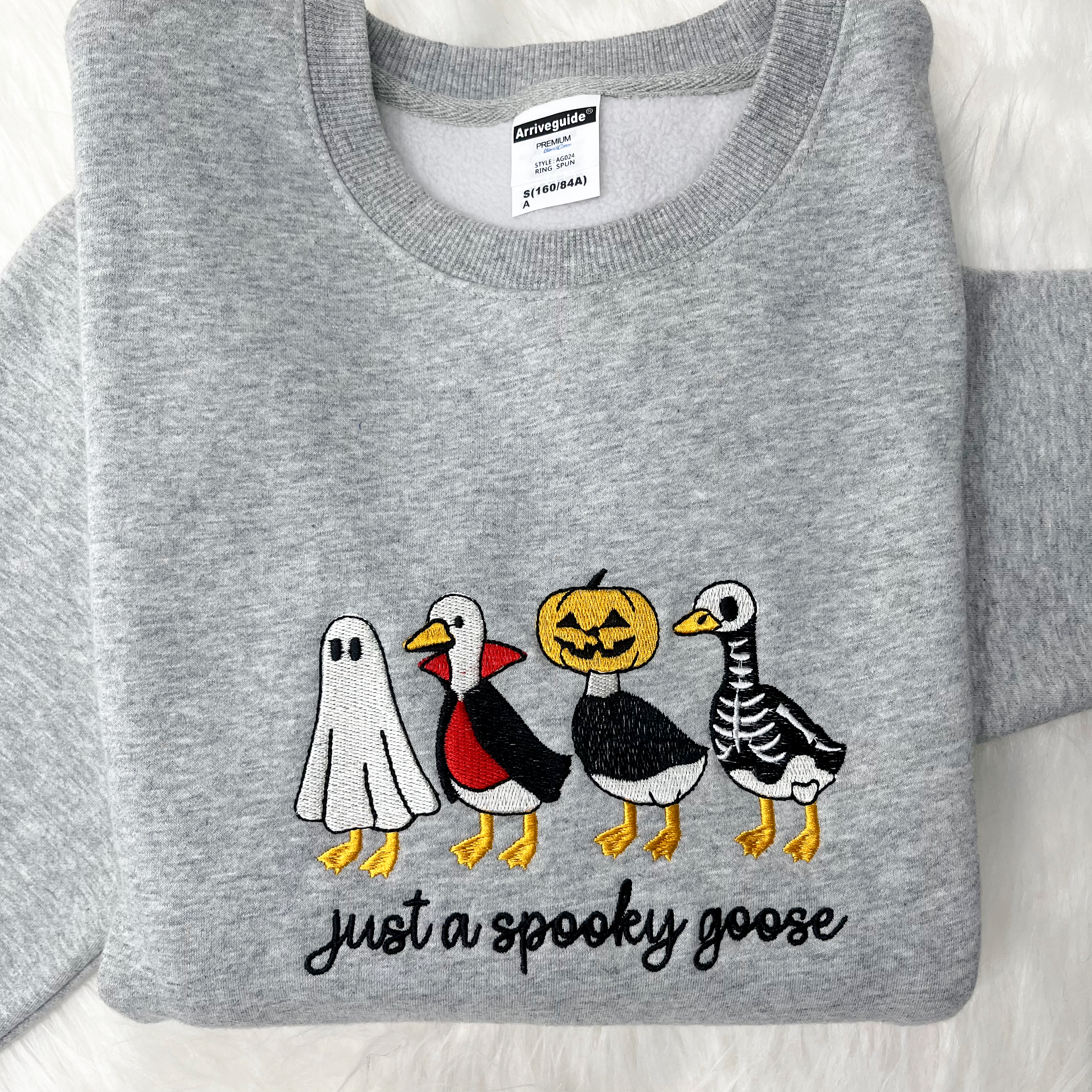 Just a Spooky Goose Embroidery Sweatshirt, Goose Halloween Sweatshirt, Funny Halloween Embroidery Shirt, Geese Fall Autumn
