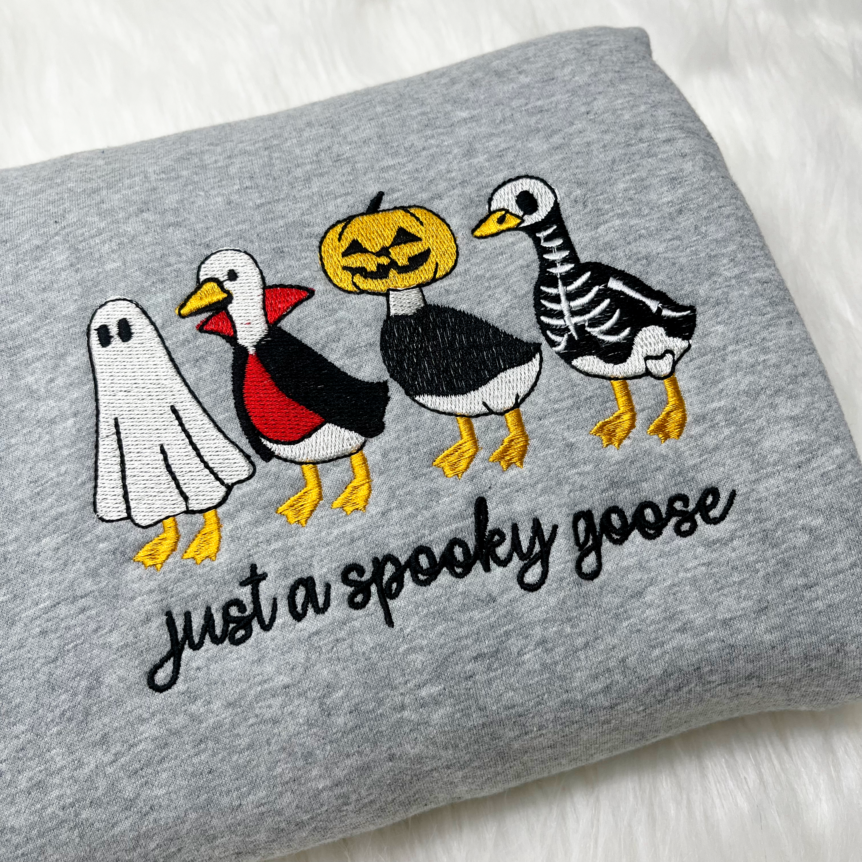 Just a Spooky Goose Embroidery Sweatshirt, Goose Halloween Sweatshirt, Funny Halloween Embroidery Shirt, Geese Fall Autumn