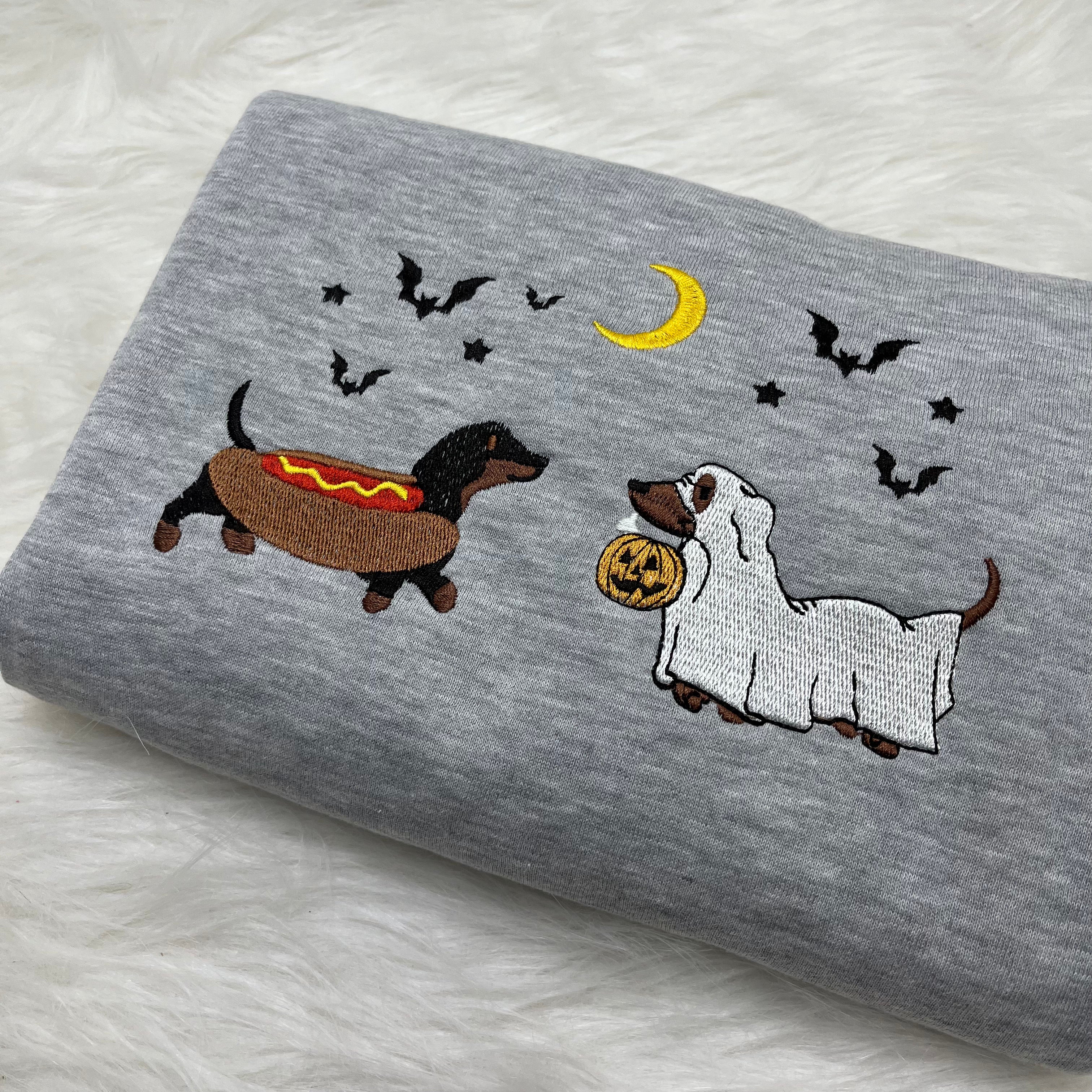Dachshund Halloween Embroidered Crewneck Sweatshirt, Halloween Pet Shirt, Gift for Dog Lovers