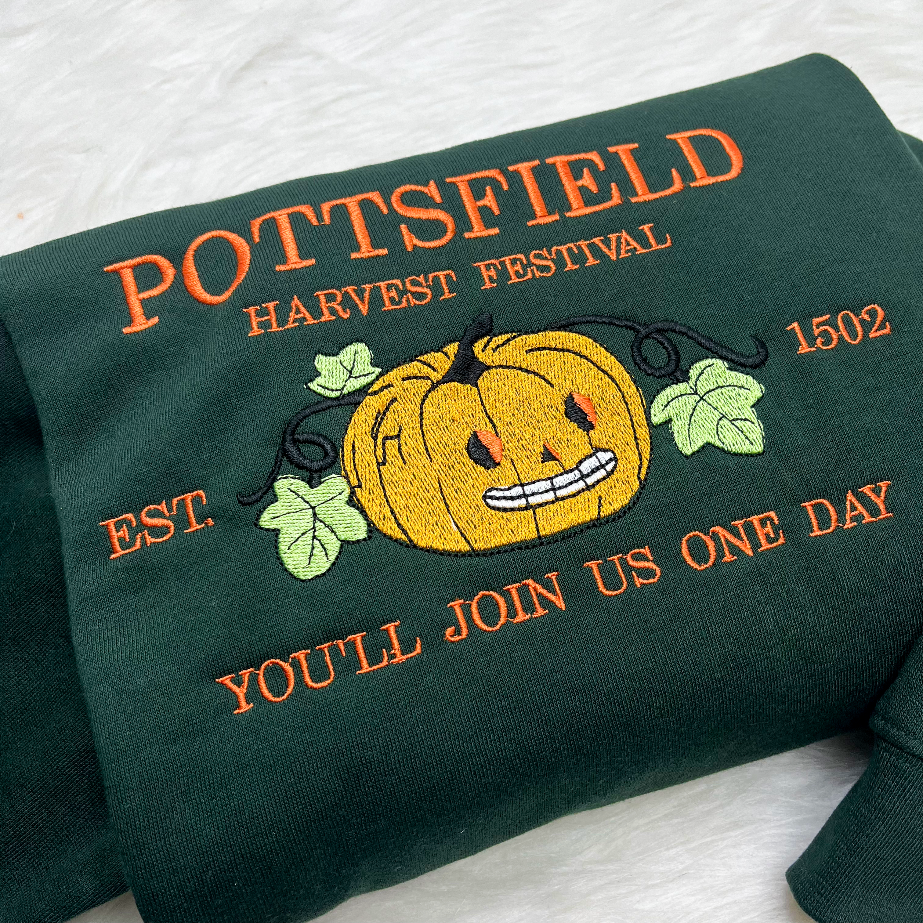 Pottsfield Harvest Festival Pumpkin Carver Embroidered Sweatshirt Inspired by Over The Garden Wall, Fall Halloween Tee, Cartoon lover