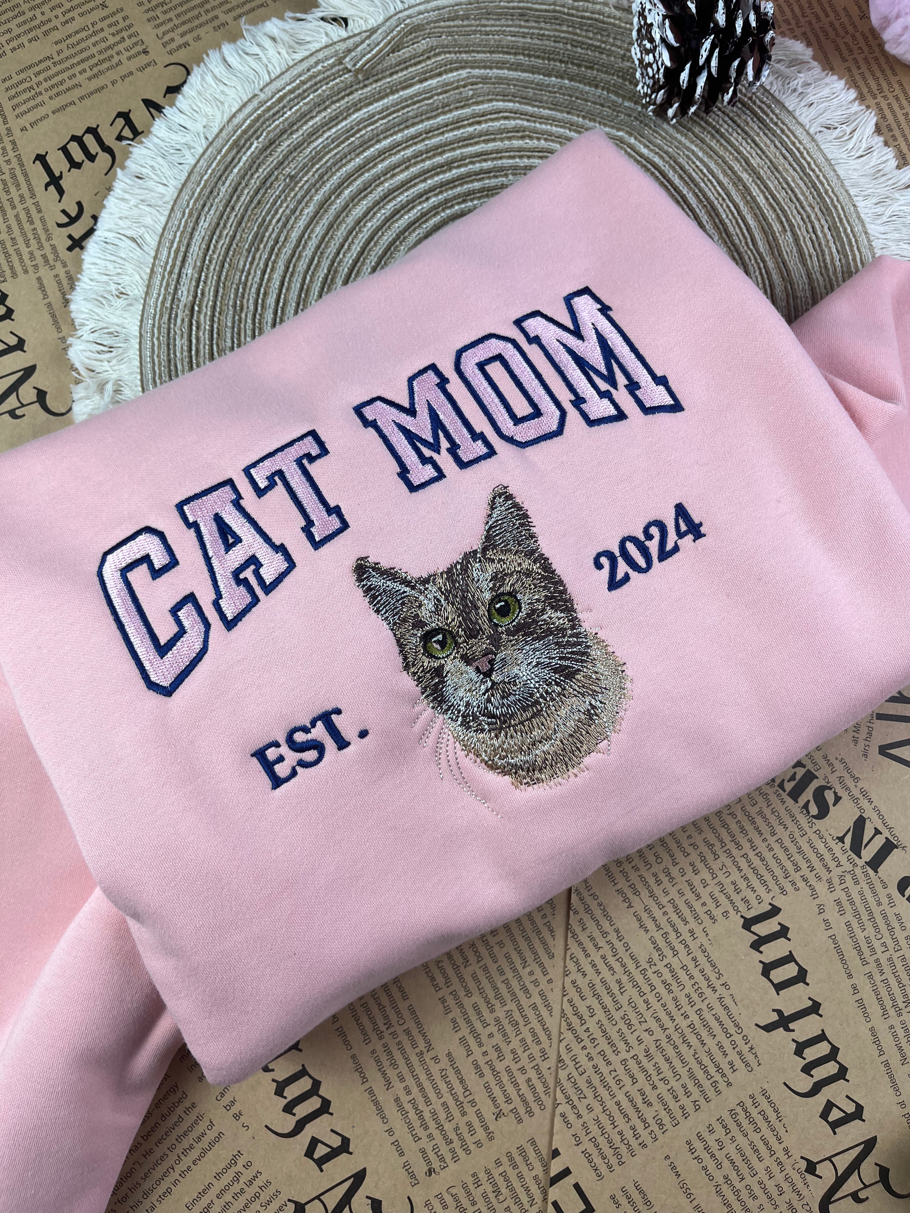 Cat Mom Embroidered Sweatshirt, Custom Pet Embroidered Sweatshirt, Shirt for Cat Lovers