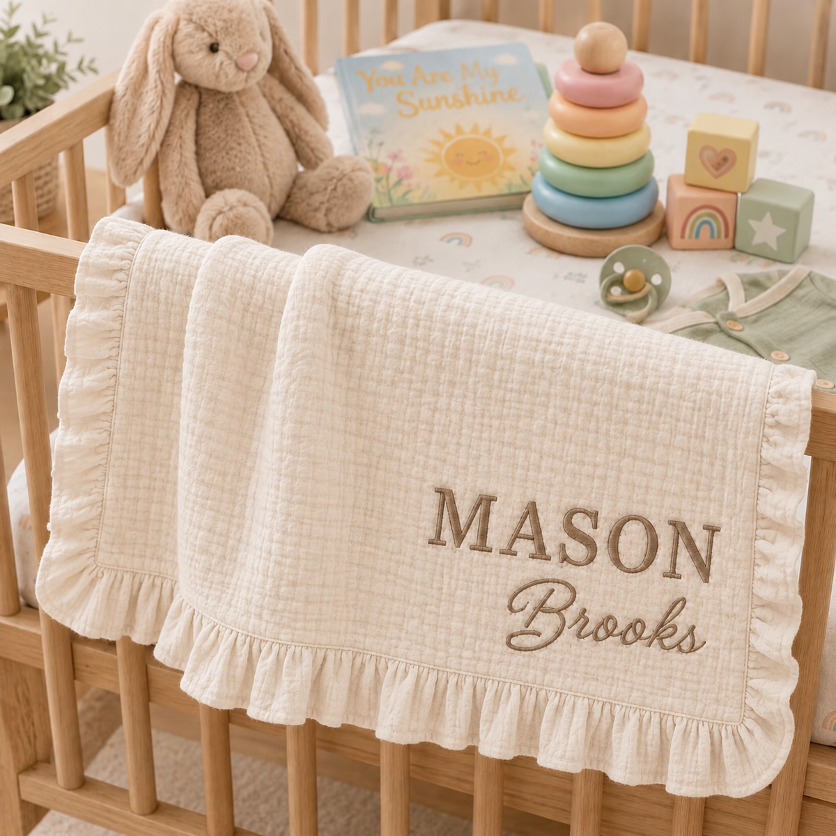 Personalized Baby Muslin Cotton Blanket, Custom Embroidered Name Blanket, Baby Shower Gift, Newborn Essentials, Toddler Bedding