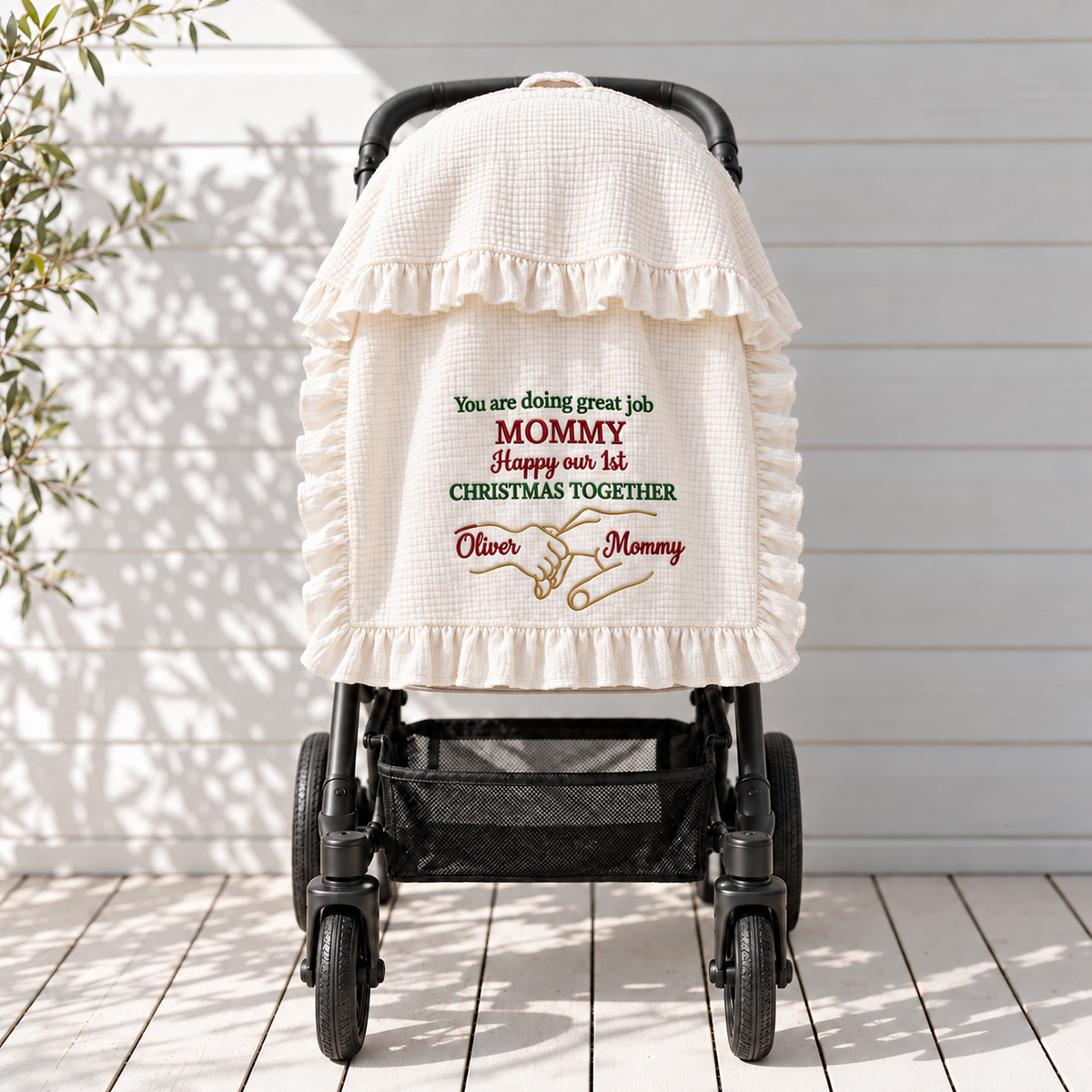 You Are Doing Great Job Mommy Embroidered Muslin Blanket | Personalized 1st Christmas Keepsake Gift for Newborn