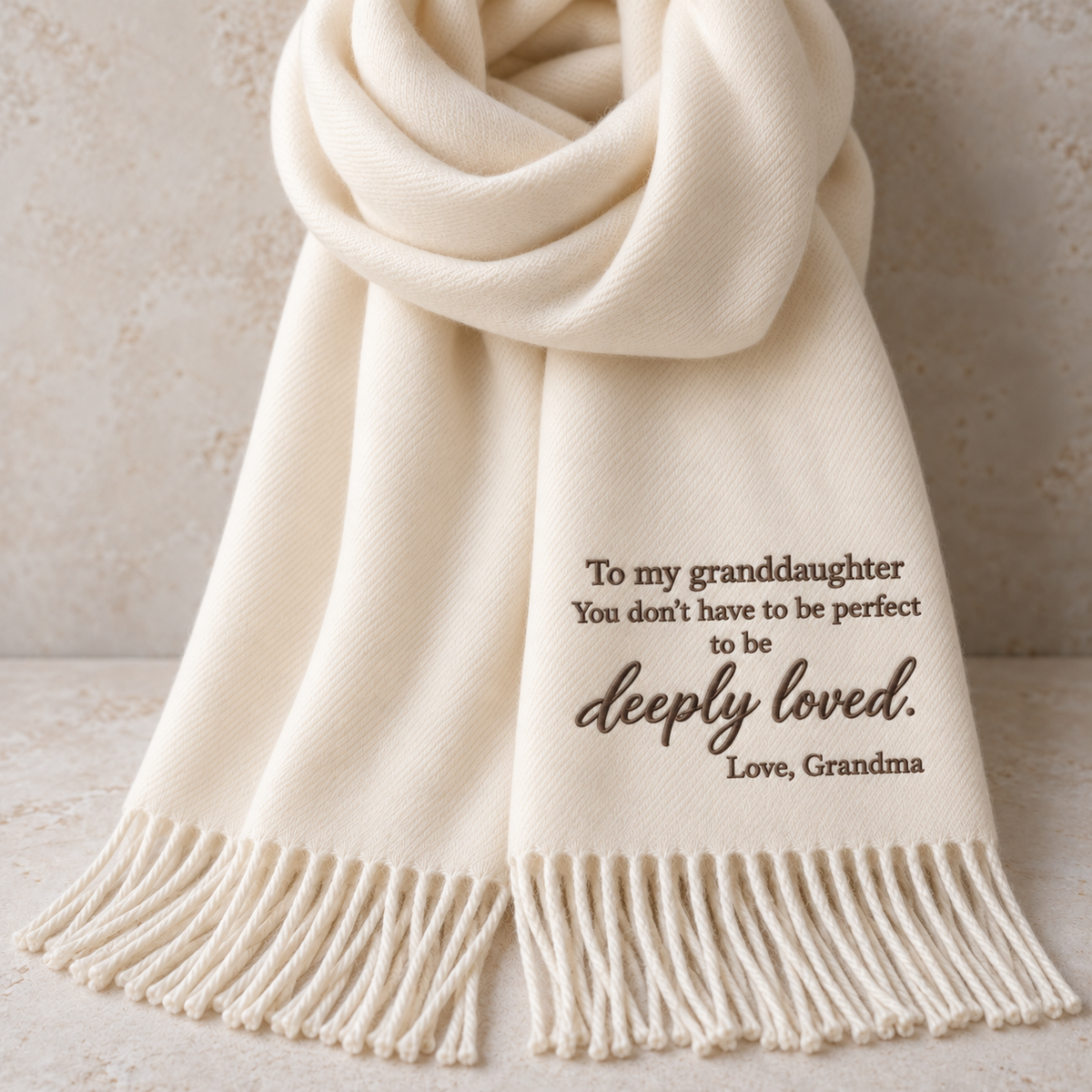 To my granddaughter embroidered scarf - You don't have to be perfect to be deeply loved