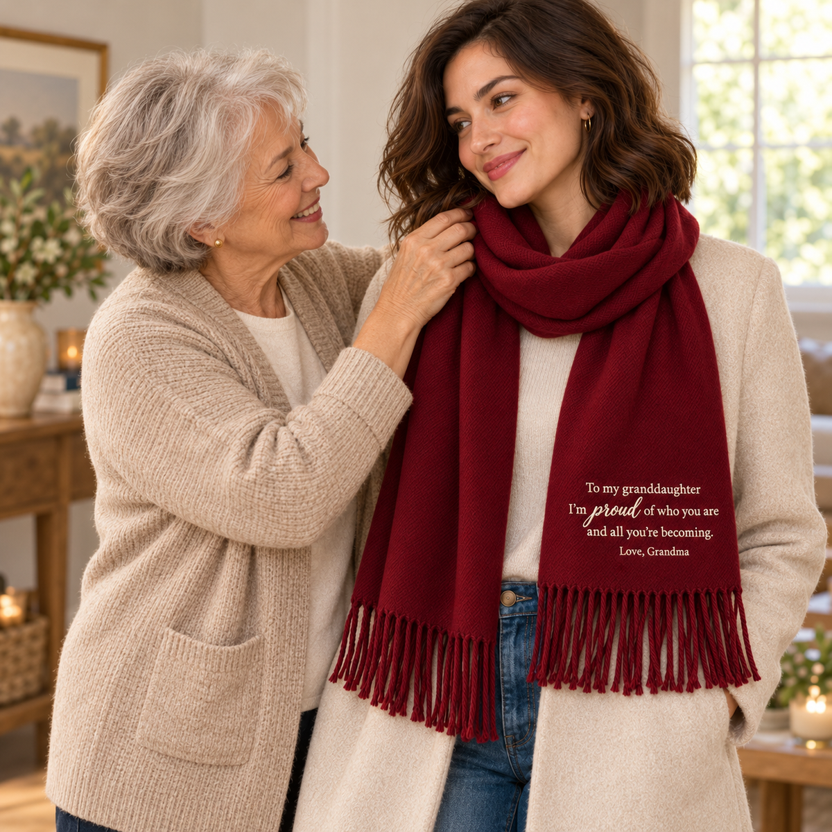 Embroidered scarf graduation gift for granddaughter