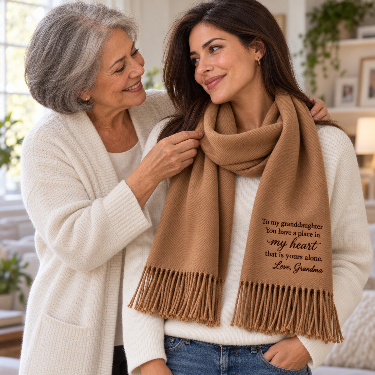 Embroidered scarf gift for granddaughter