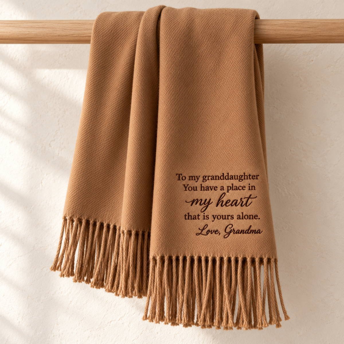 Embroidered granddaughter scarf hanging