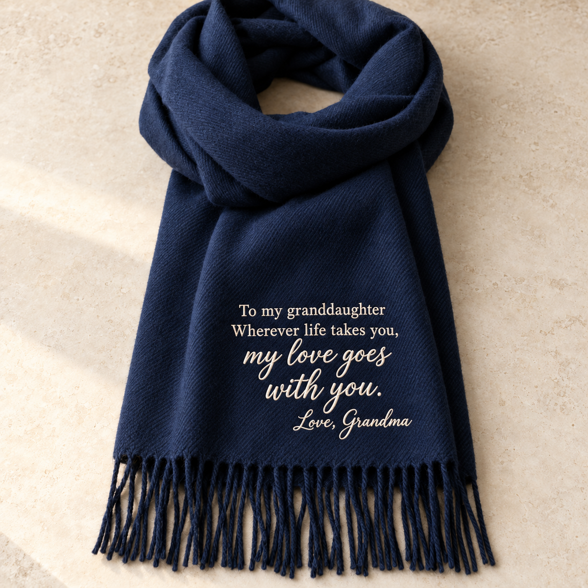 To my granddaughter embroidered scarf - Wherever life takes you, my love goes with you