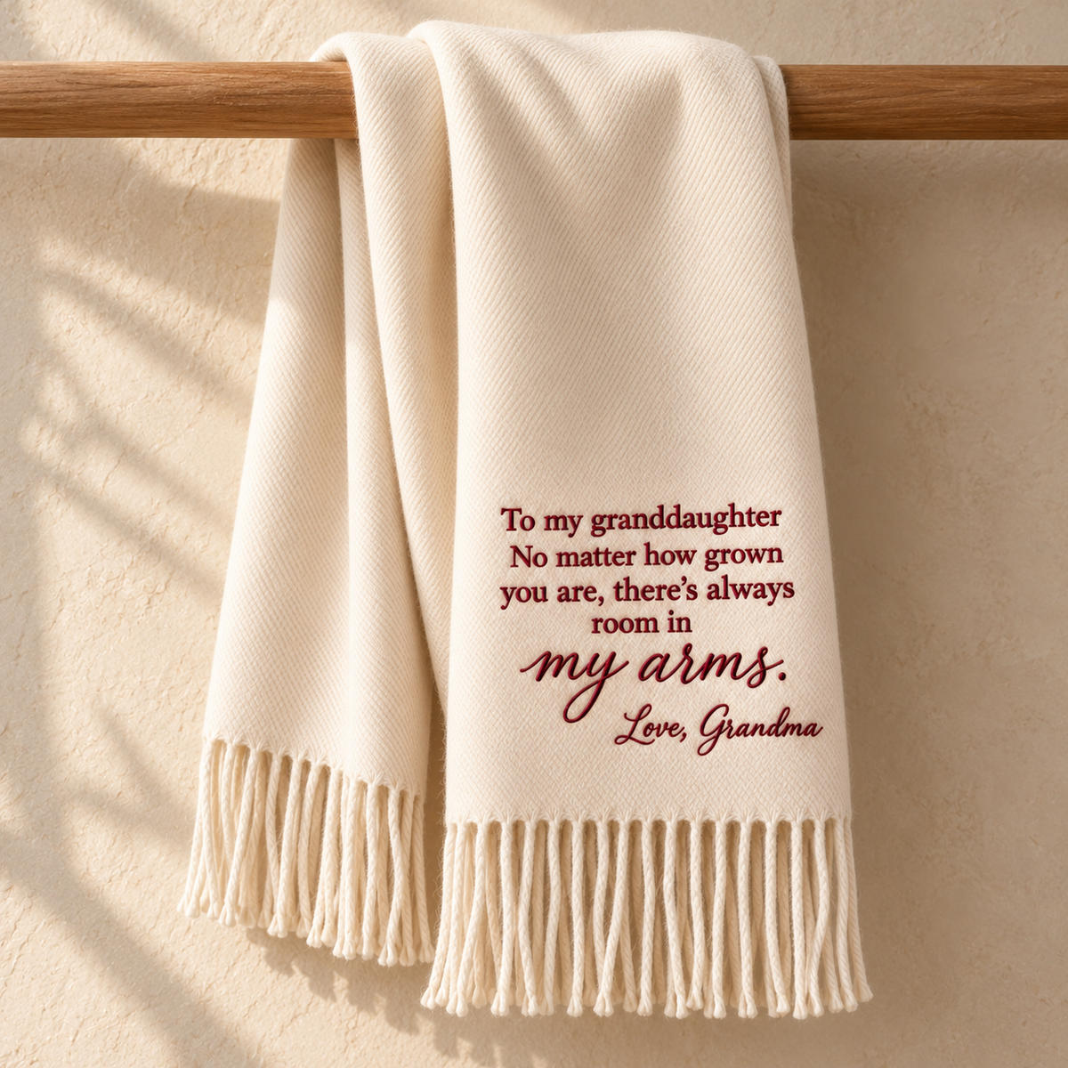 Embroidered granddaughter scarf hanging