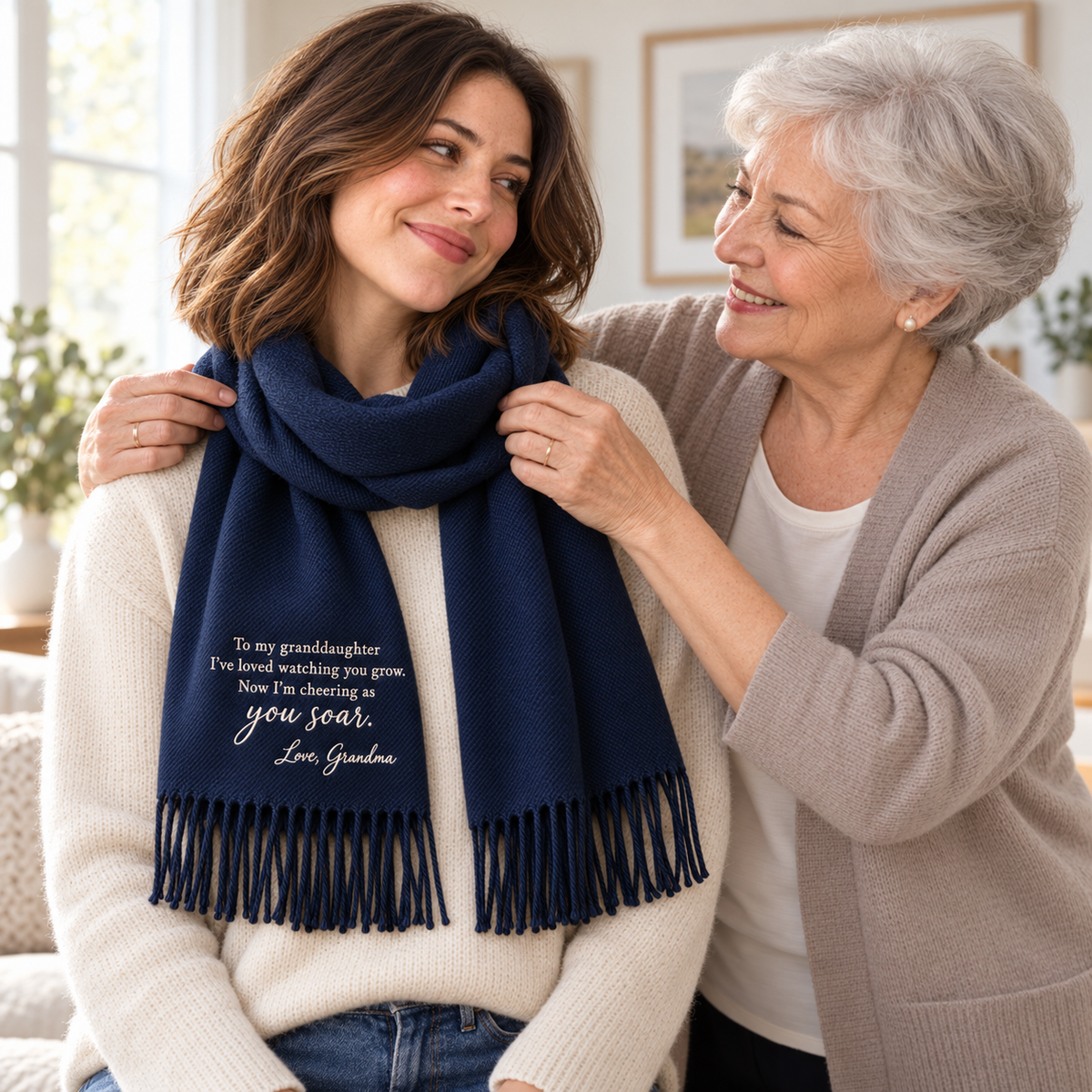 Embroidered scarf graduation gift for granddaughter