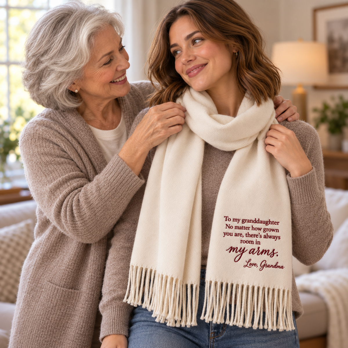 Embroidered scarf Christmas gift for granddaughter