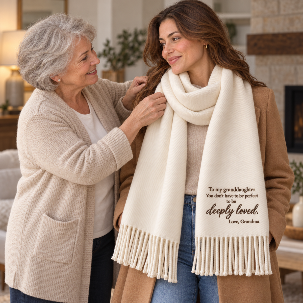 Embroidered scarf gift for granddaughter