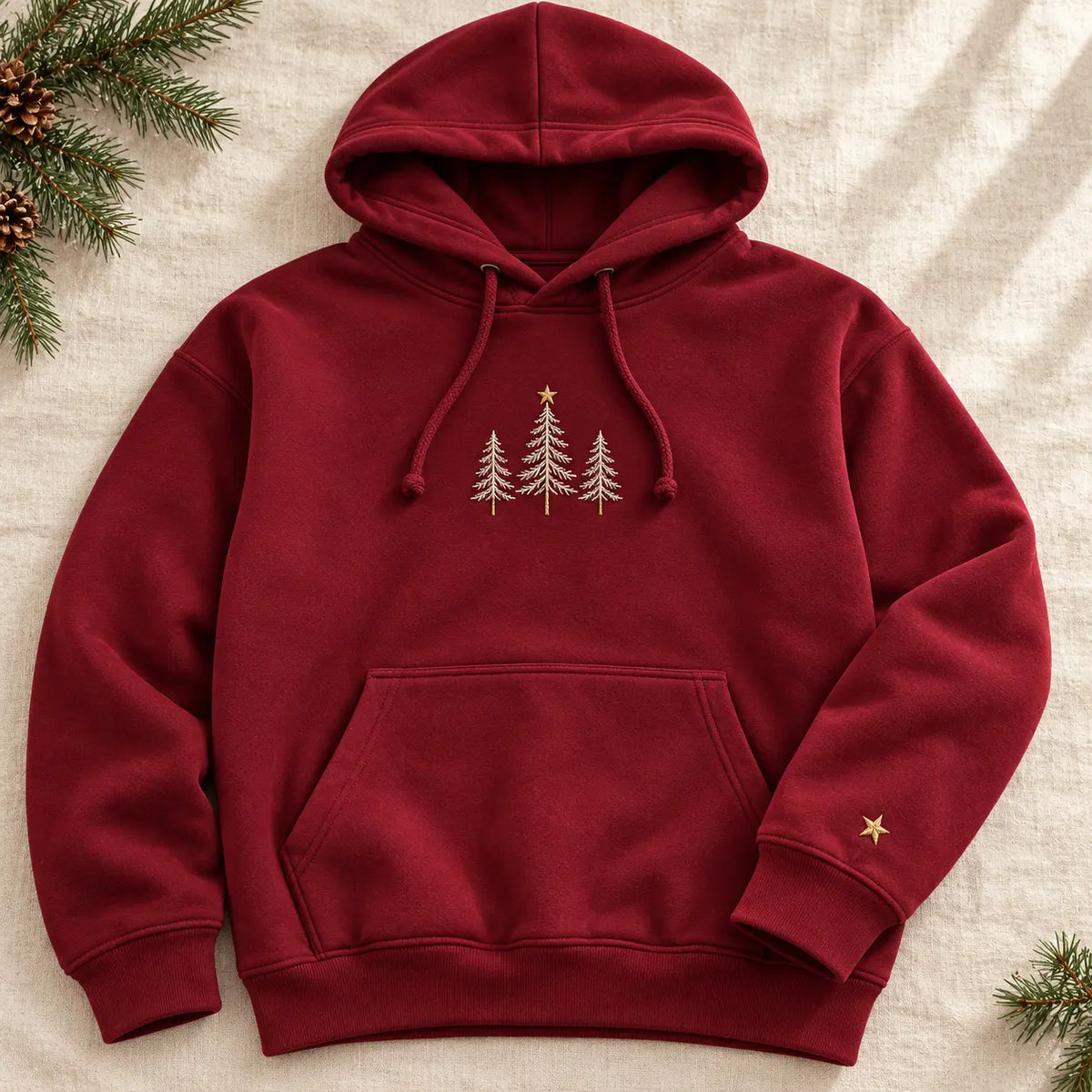 Three Christmas Trees Embroidered Sweatshirt, Hoodie & T-Shirt — Hoodie hero mockup