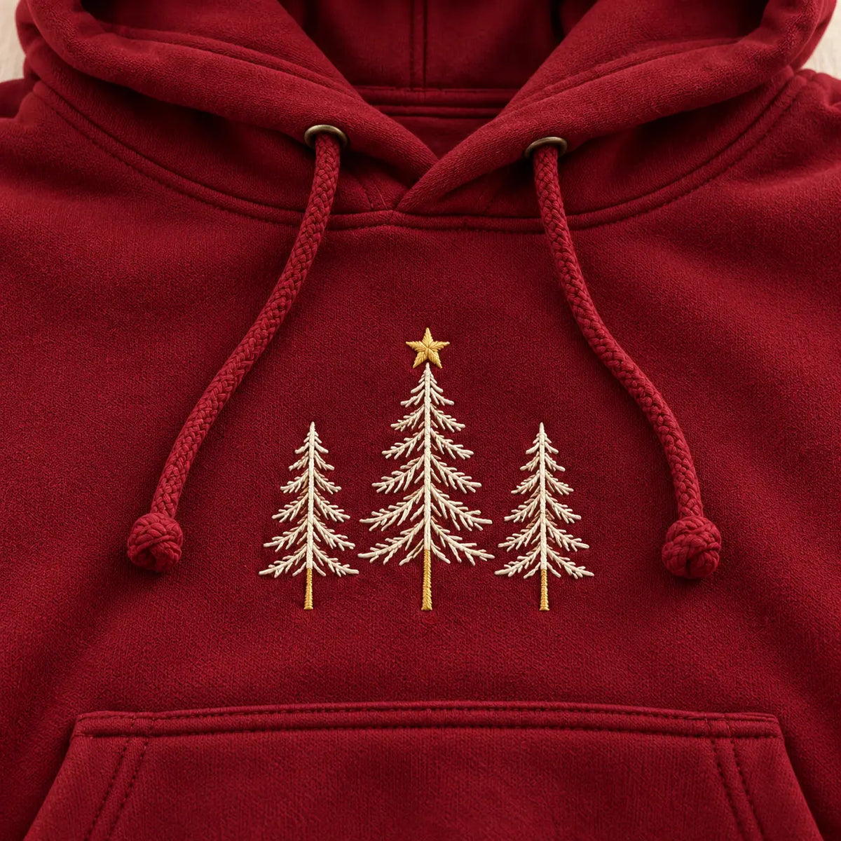 Three Christmas Trees Embroidered Sweatshirt, Hoodie & T-Shirt — Hoodie embroidery mockup