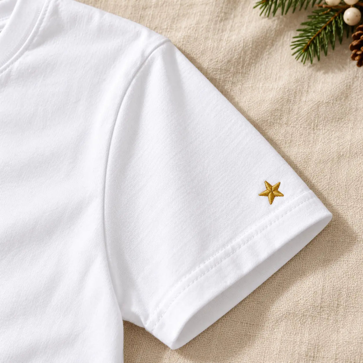 Three Christmas Trees Embroidered Sweatshirt, Hoodie & T-Shirt — T-shirt sleeve mockup