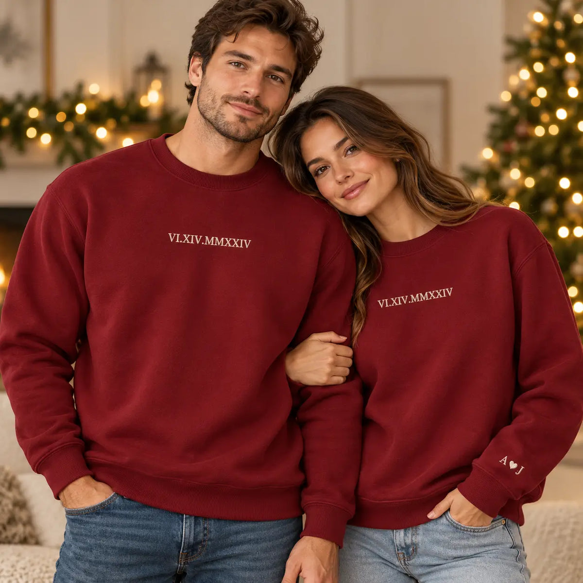 Personalized Roman Numeral Date Embroidered Sweatshirt, Hoodie & T-Shirt — Sweatshirt lifestyle mockup