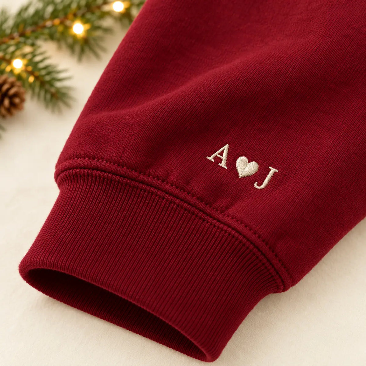Personalized Roman Numeral Date Embroidered Sweatshirt, Hoodie & T-Shirt — Sweatshirt sleeve mockup