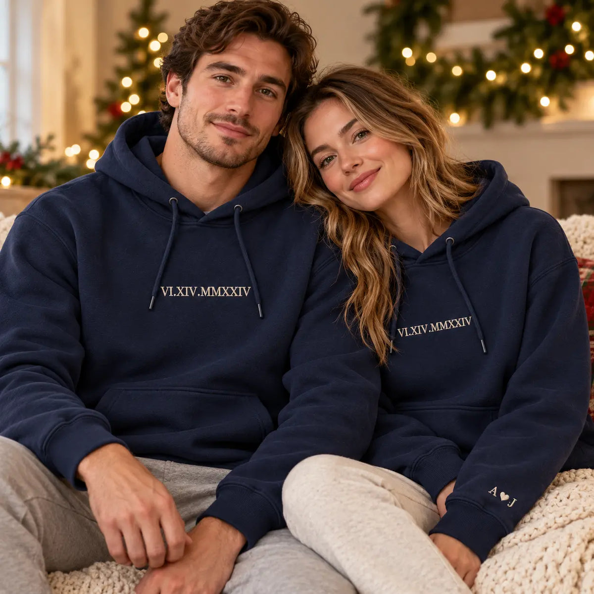 Personalized Roman Numeral Date Embroidered Sweatshirt, Hoodie & T-Shirt — Hoodie lifestyle mockup