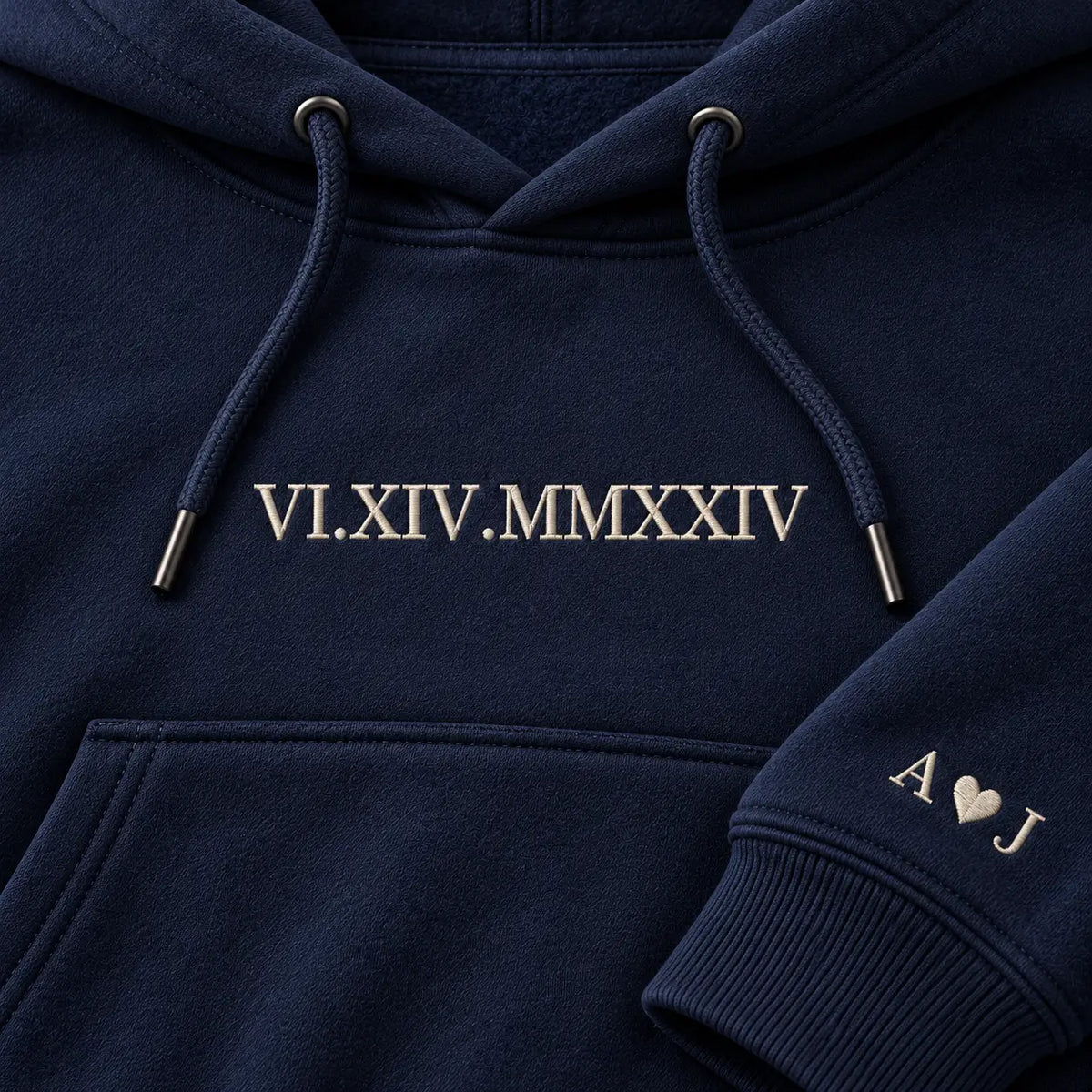 Personalized Roman Numeral Date Embroidered Sweatshirt, Hoodie & T-Shirt — Hoodie embroidery mockup