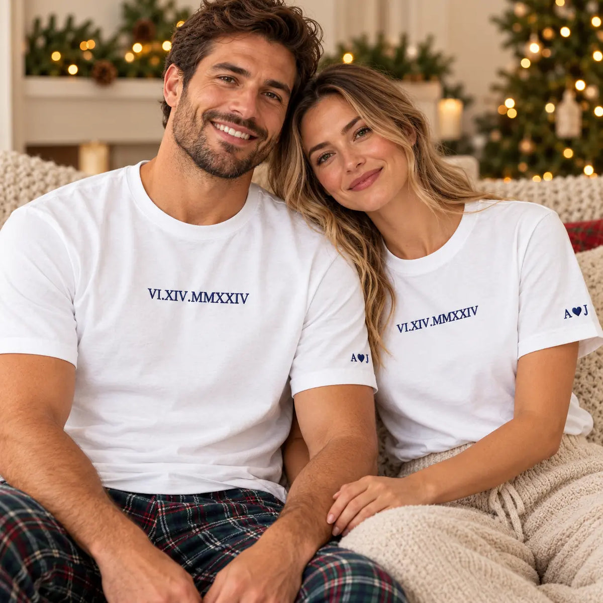 Personalized Roman Numeral Date Embroidered Sweatshirt, Hoodie & T-Shirt — T-shirt lifestyle mockup
